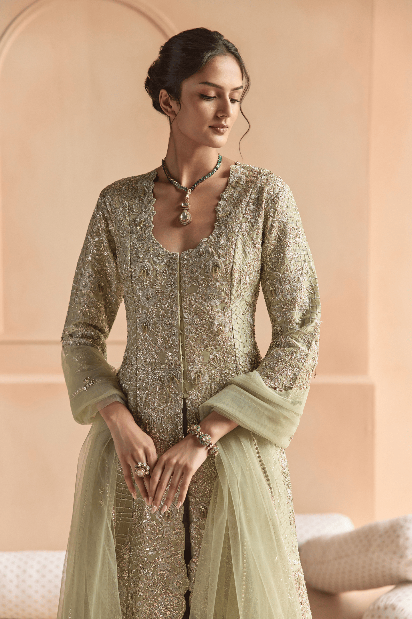 Sage Embroidered Jacket Set