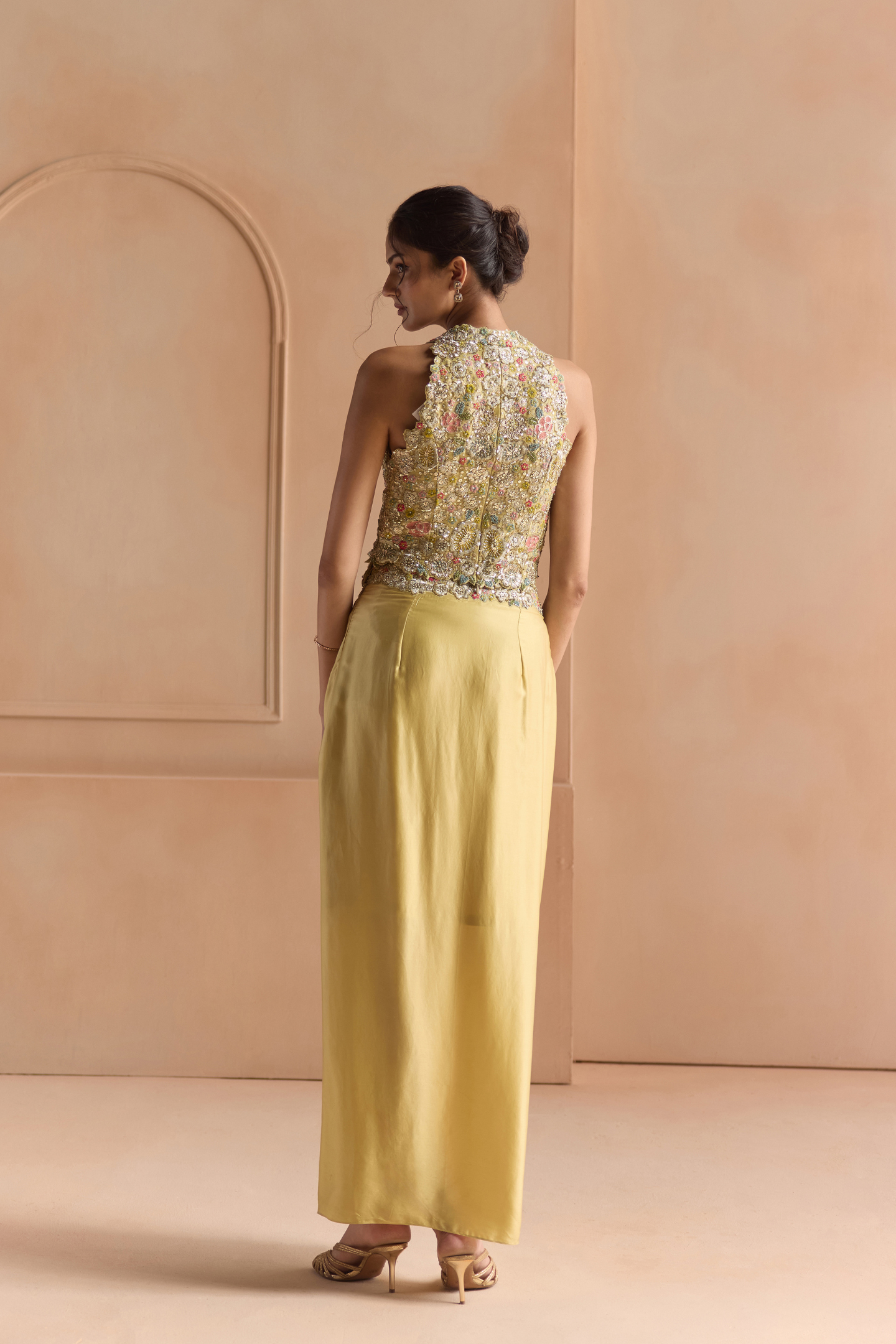 Butter Yellow Embroidered Top & Skirt Set