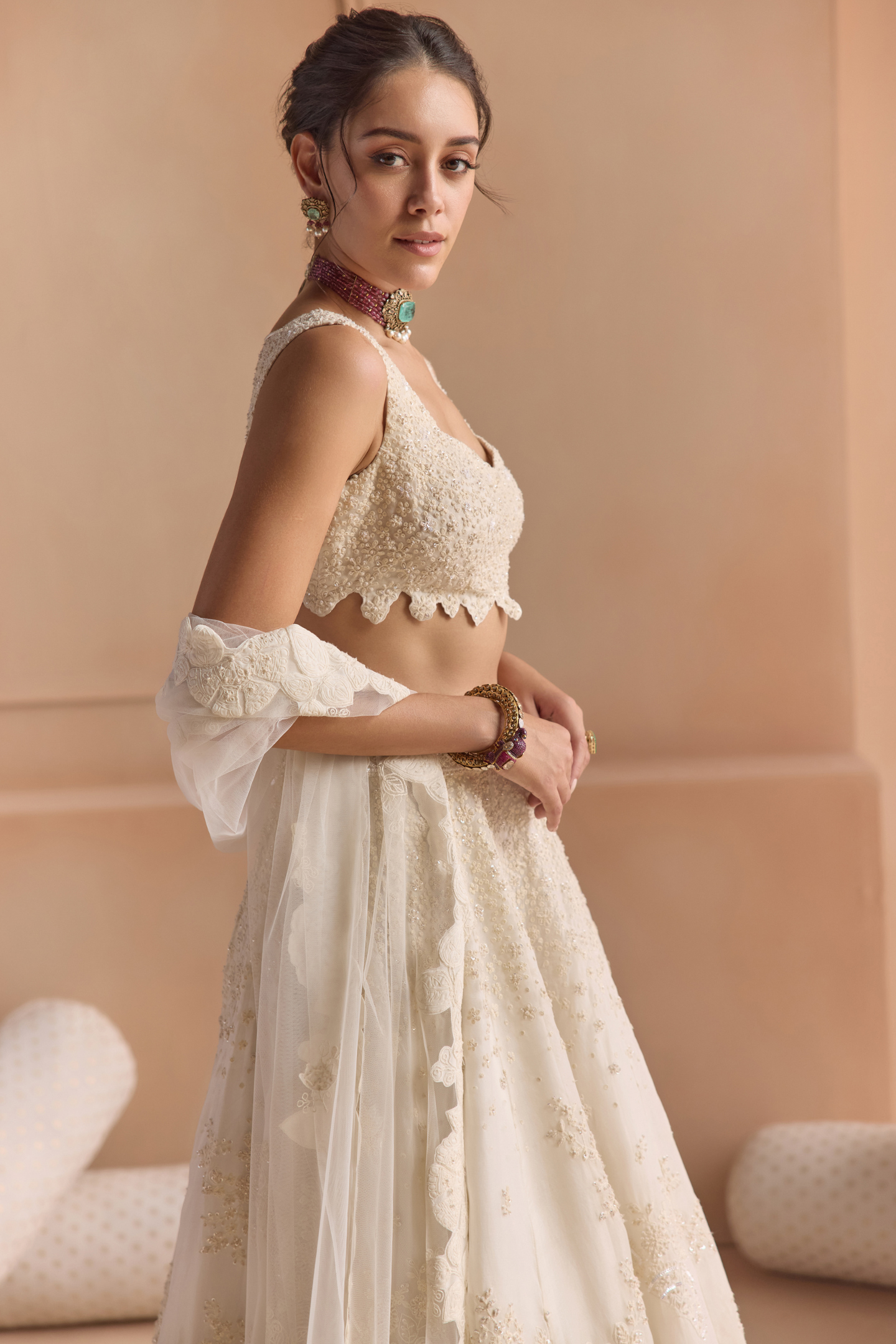 Ivory Thread Embroidered Lehenga Set