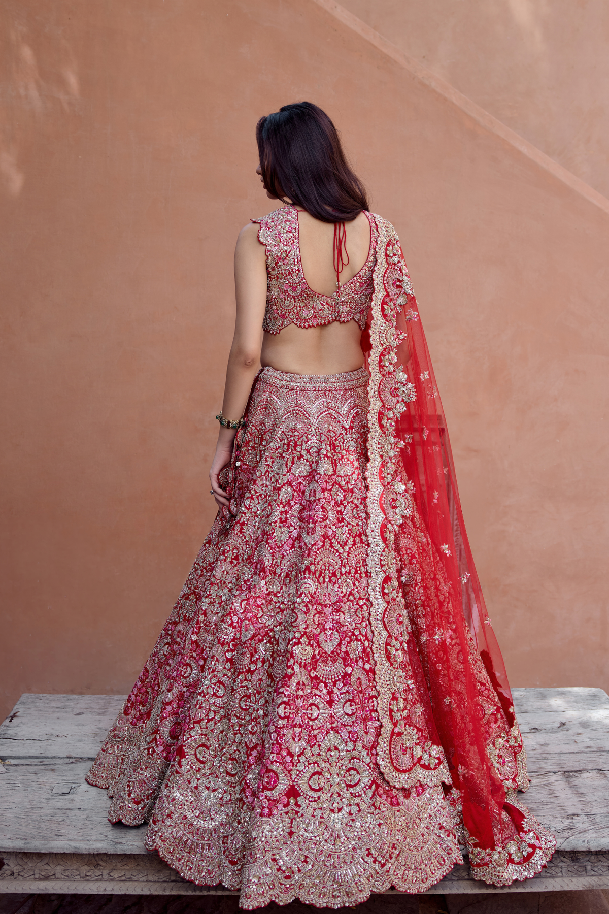 Rosewood Red Embroidered Bridal Lehenga Set