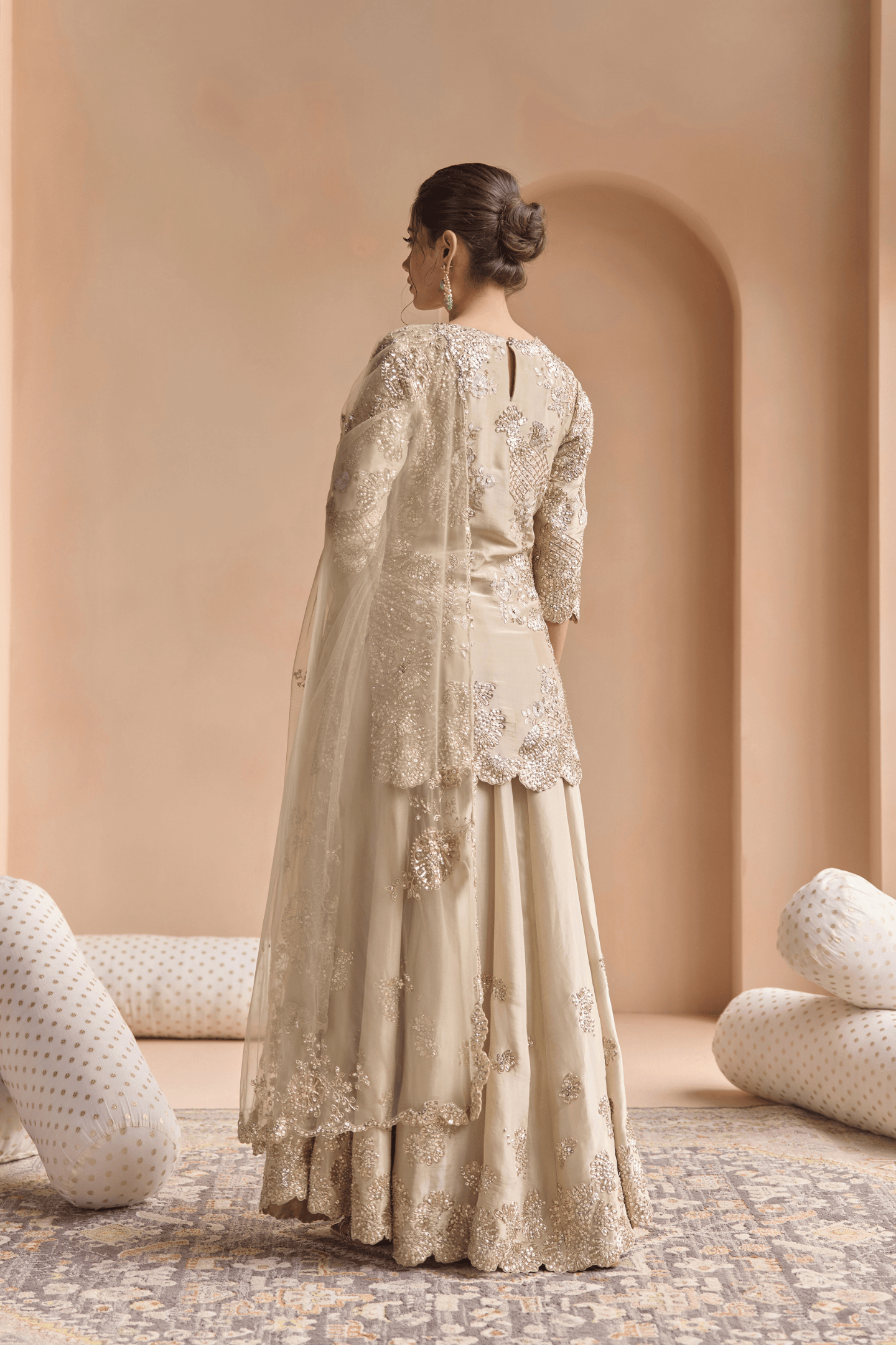 Beige Champage Tissue Sharara Set