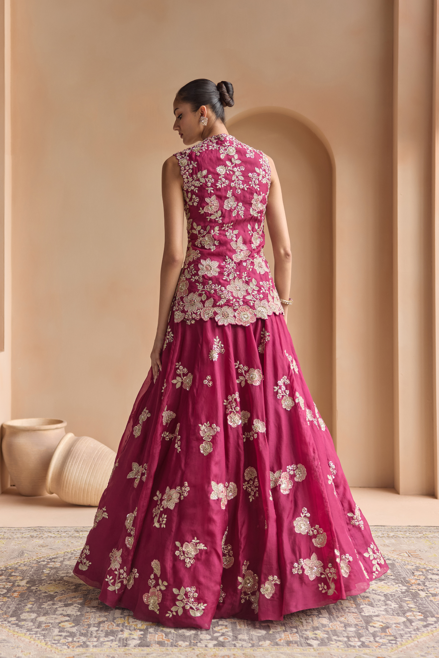 Sangria Plum Embroidered Organza Lehenga Set