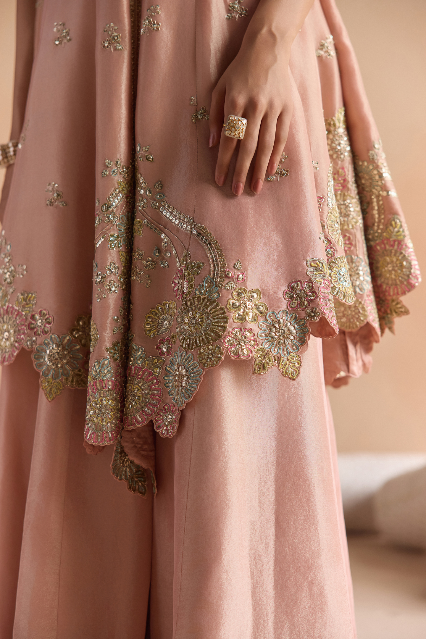 Oyester Pink Embroidered Sharara Set