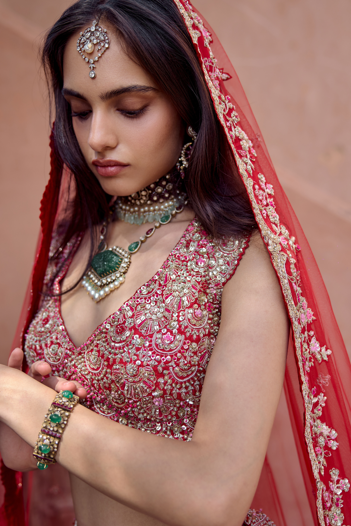 Rosewood Red Embroidered Bridal Lehenga Set