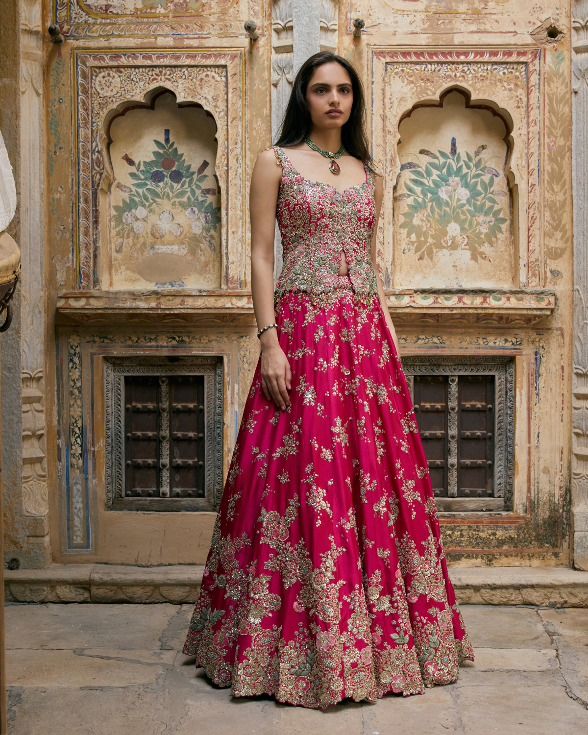 Ruby Pink Embroidered Lehenga Set