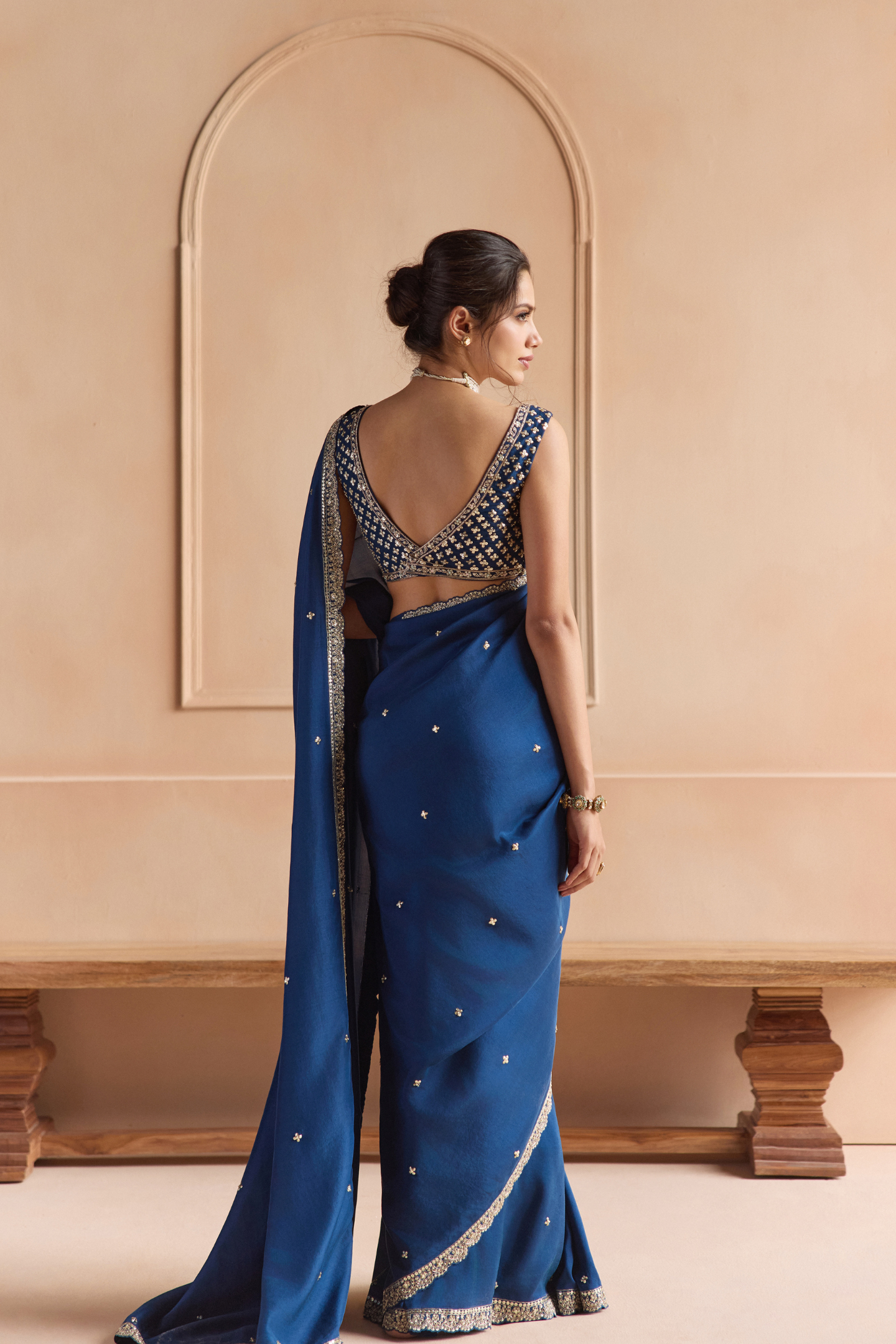 French Navy Saree Set