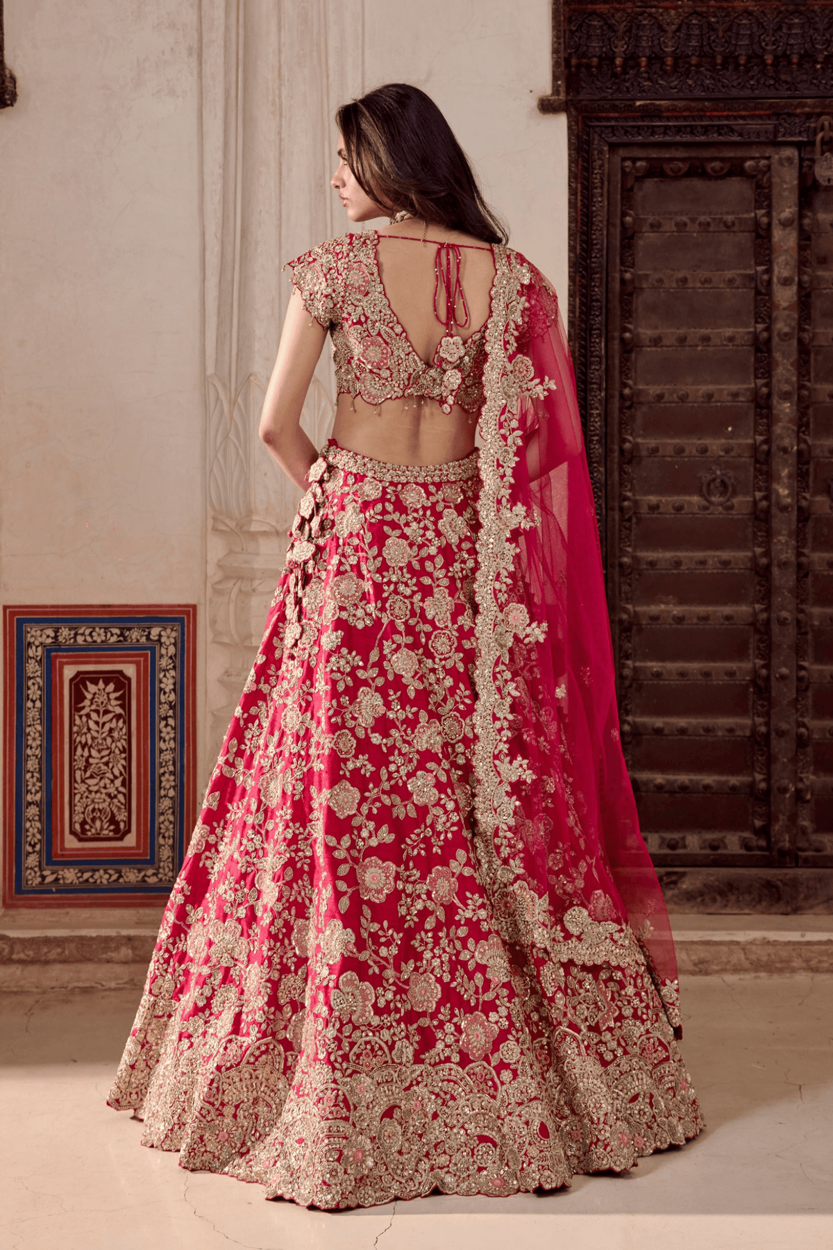 Ruby Pink Embroidered Bridal Lehenga Set