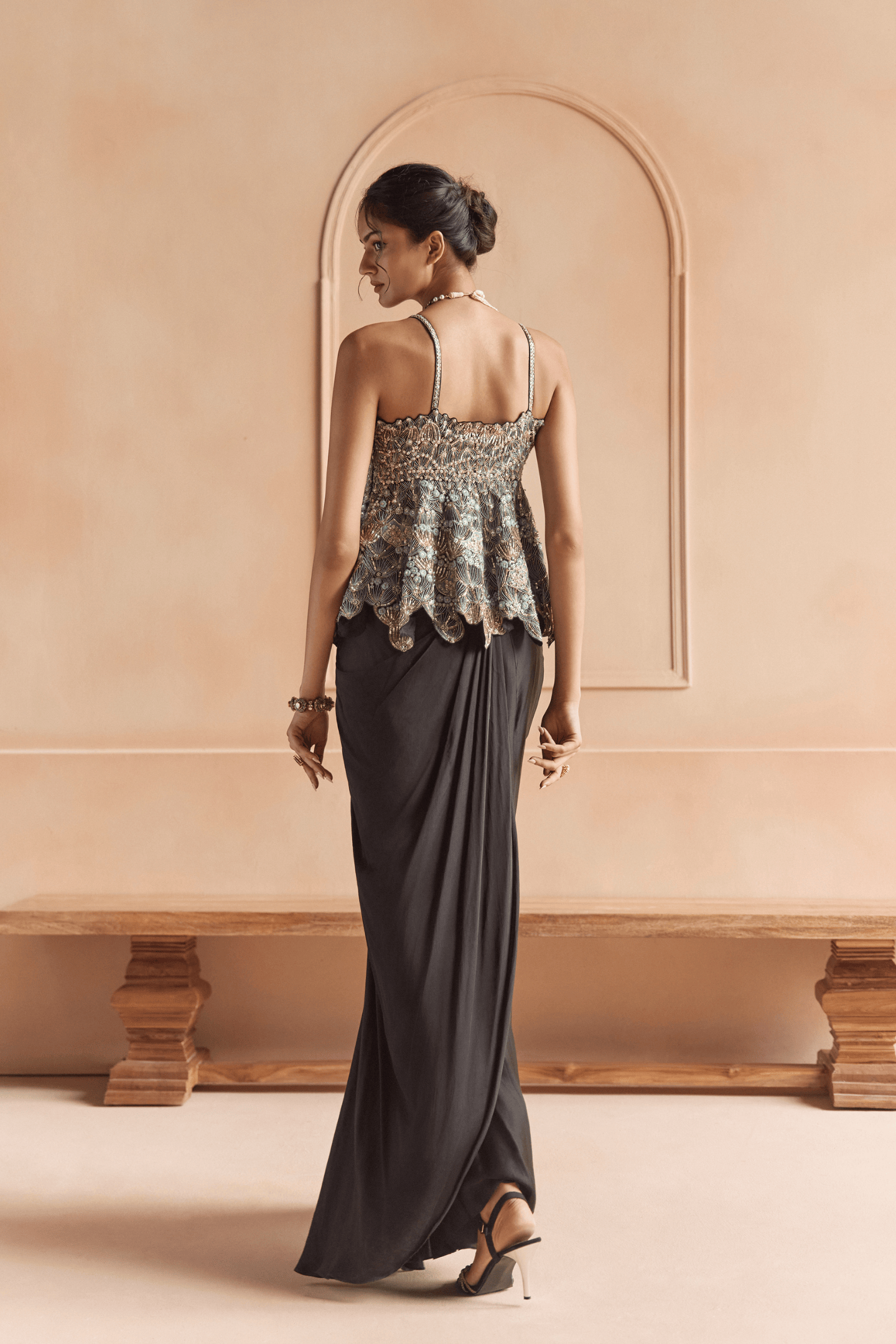 Black Embroidered Peplum Set