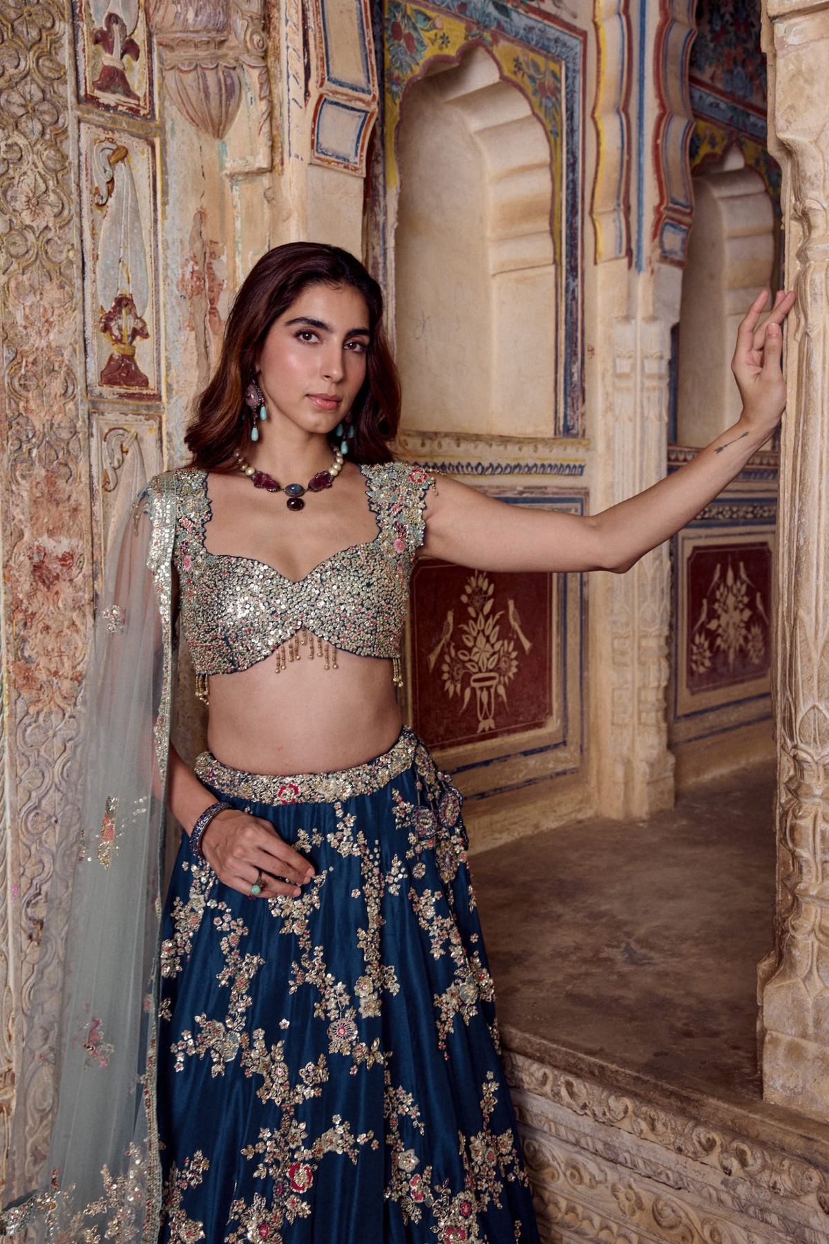 Midnight Blue Embroidered Lehenga Set