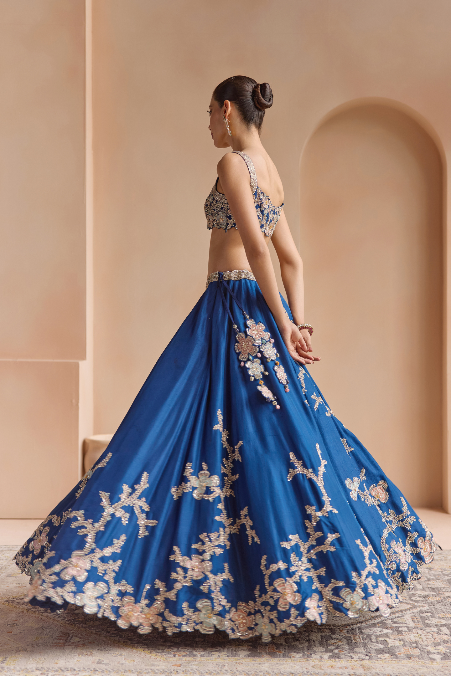 French Navy Embroidered Lehenga Set