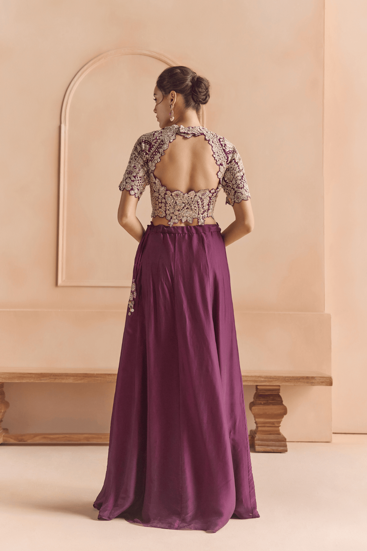 Aubergine Embroidered Top & Skirt Set