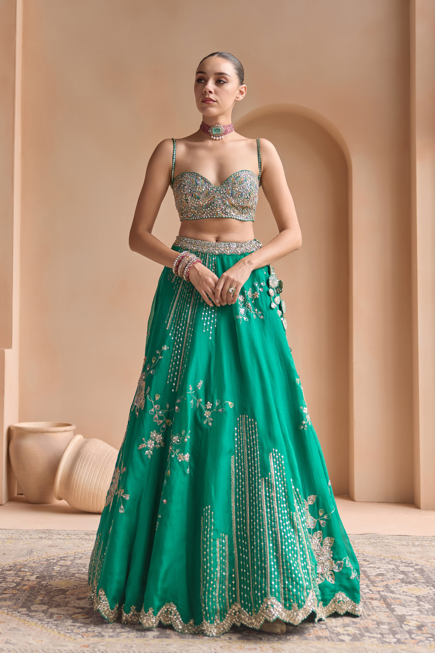 Jewel Green Embroidered Lehenga Set