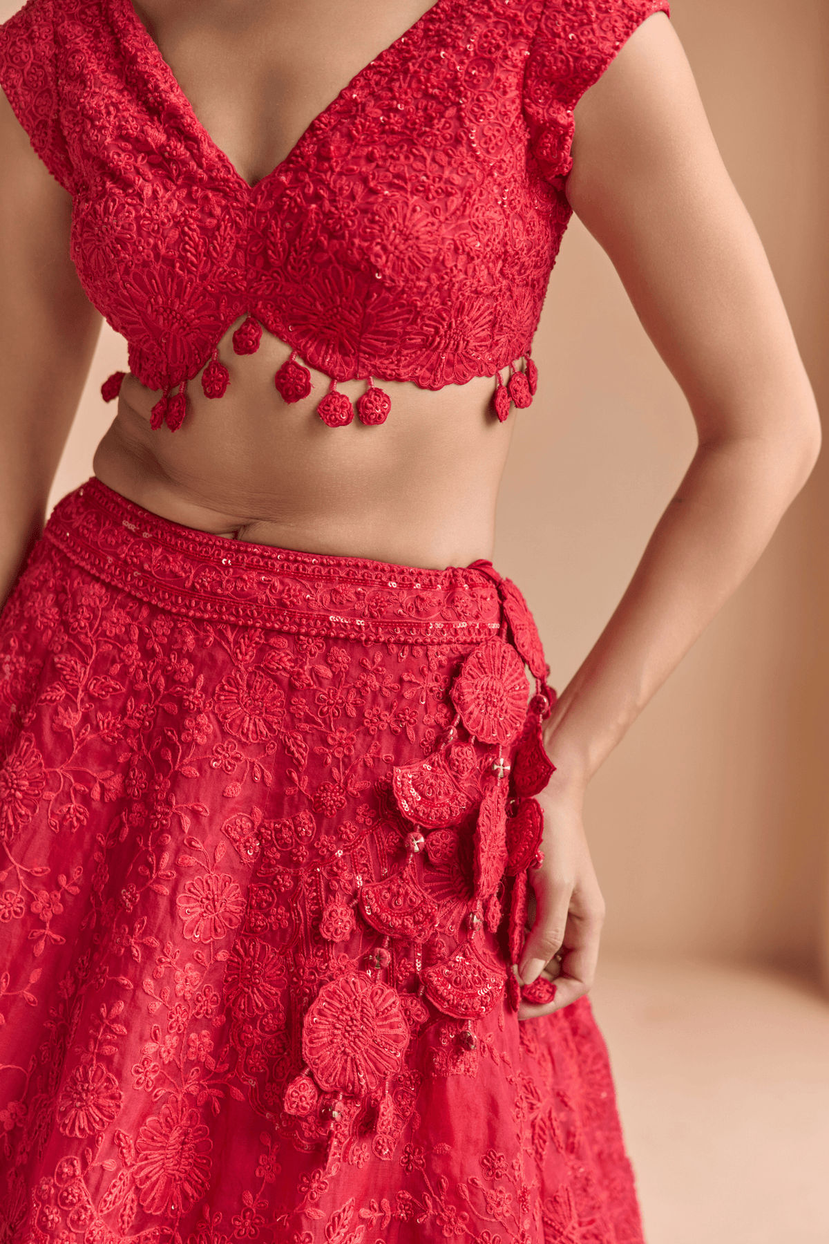 Rosewood Red Threadwork Lehenga Set