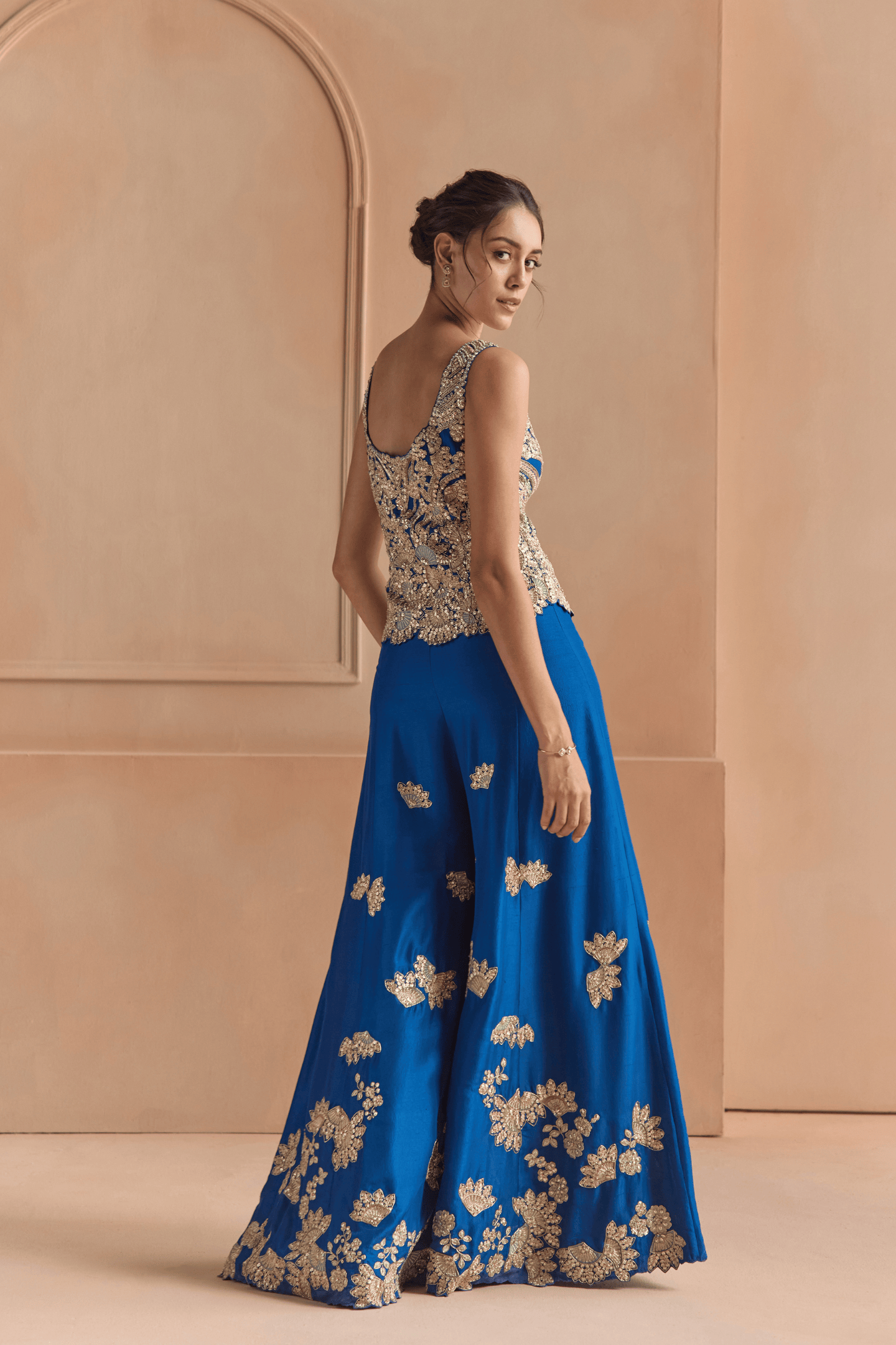 Jade Blue Embroidered Top & Garara Set