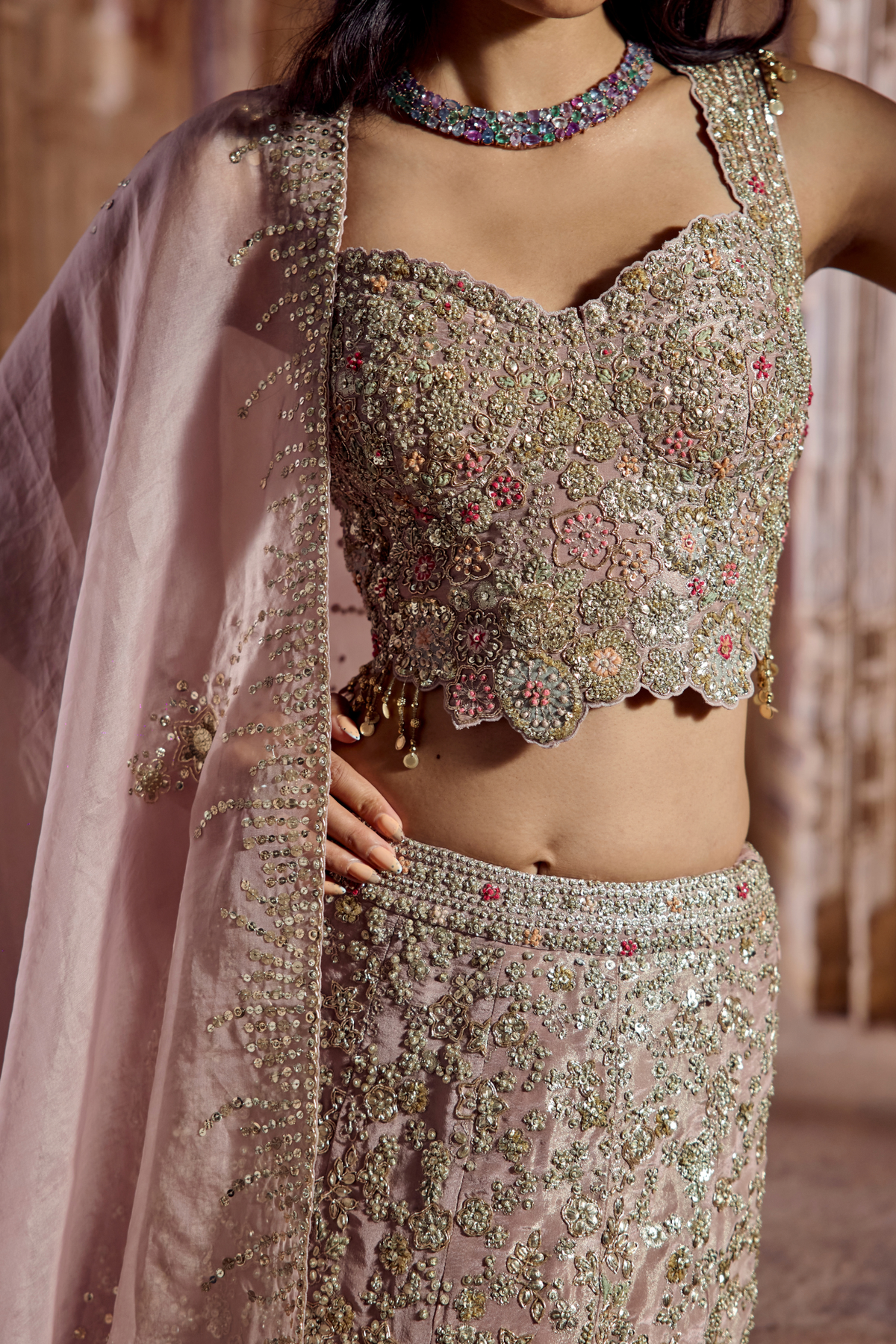 Camellia Pink Embroidered Lehenga Set