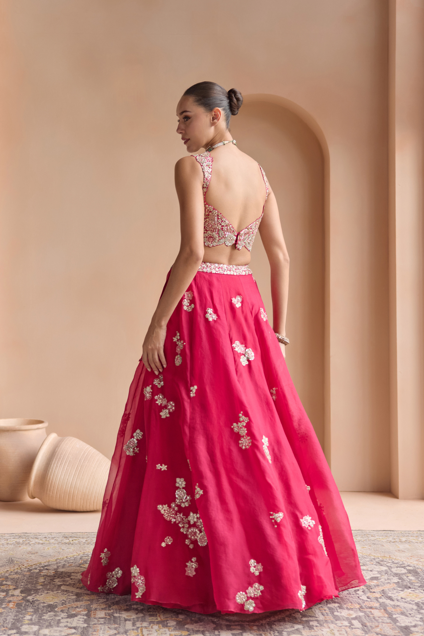 Cut Ruby Embroidered Organza Lehenga Set