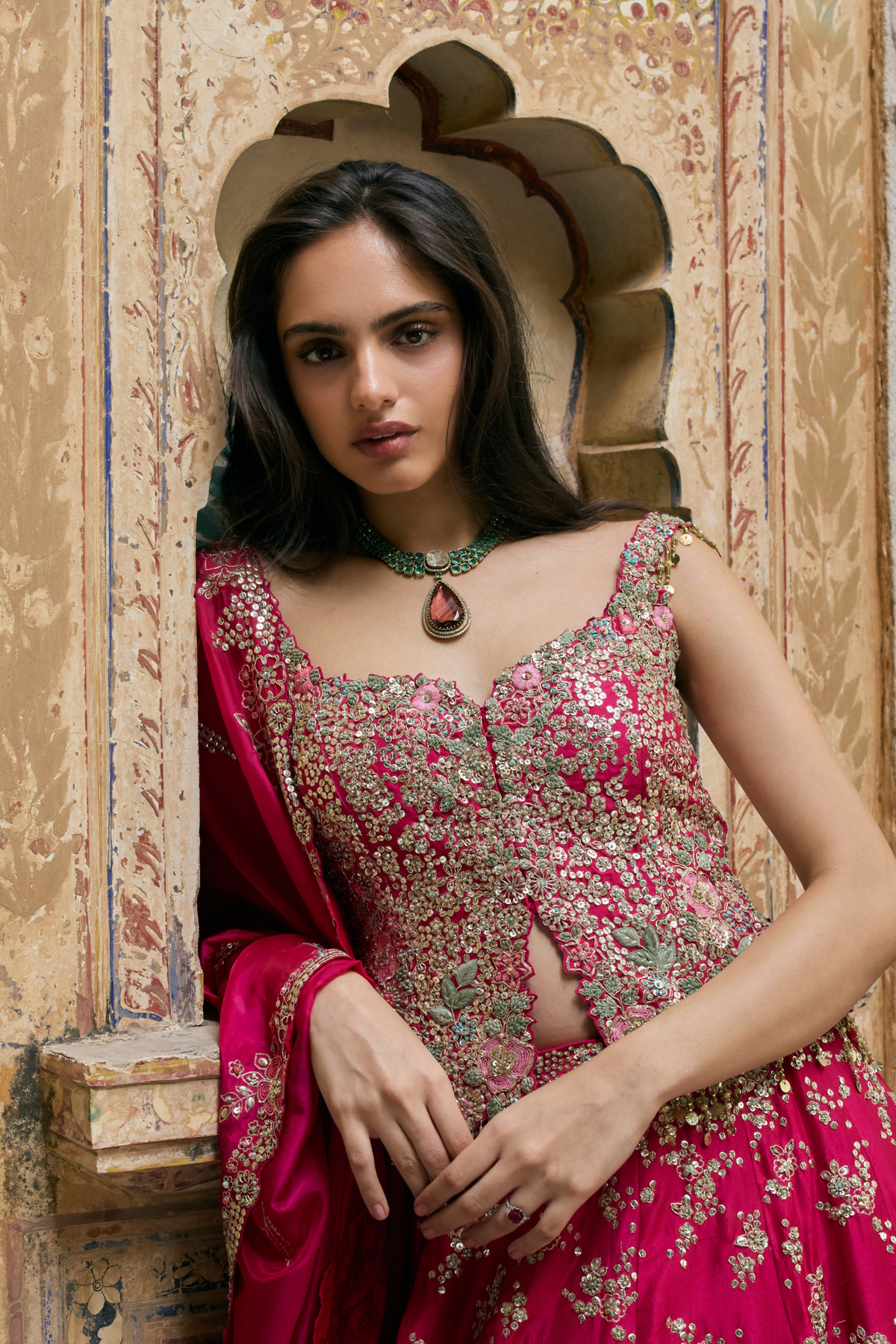 Ruby Pink Embroidered Lehenga Set