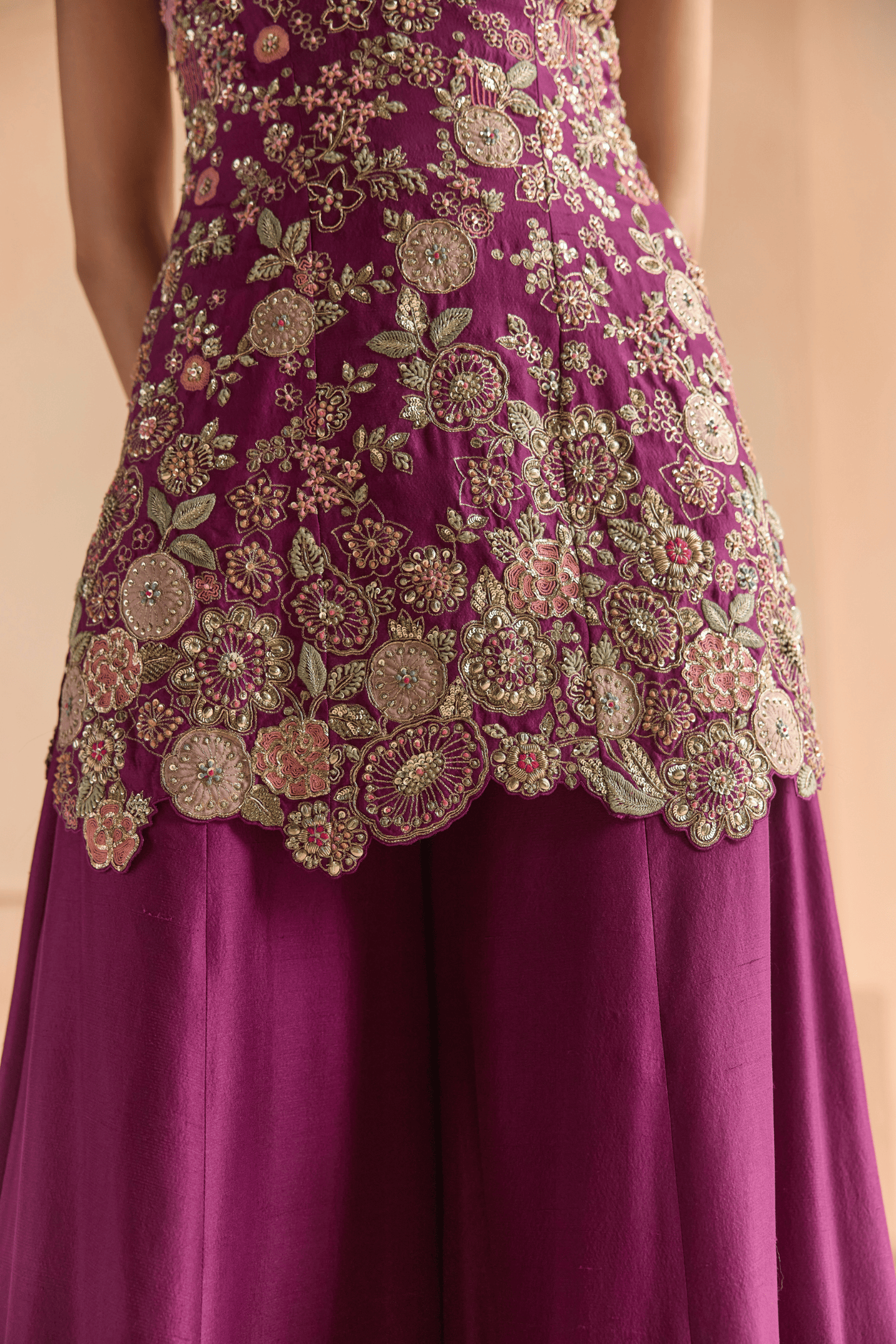 Aubergine Embroidered Sharara Set