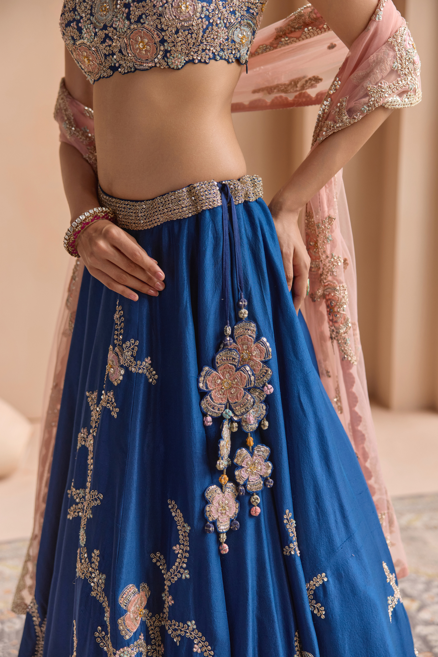 French Navy Embroidered Lehenga Set