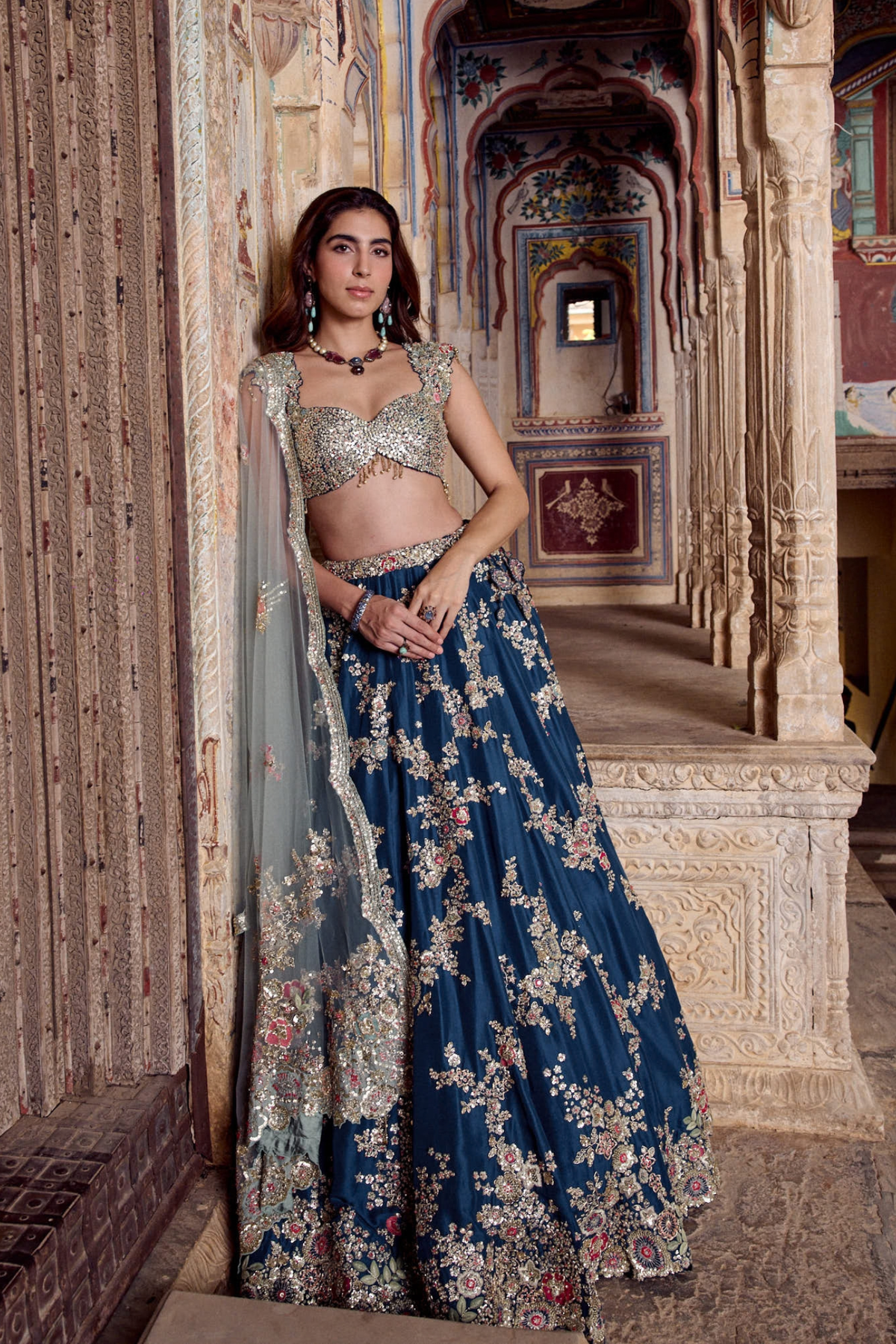 Midnight Blue Embroidered Lehenga Set