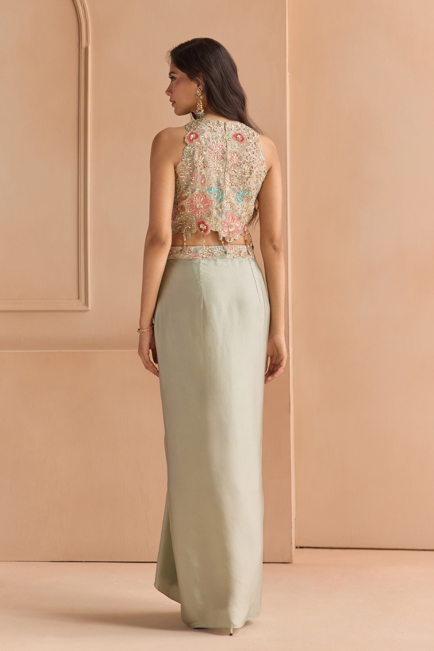 Mist Blue Embroidered Top & Skirt Set