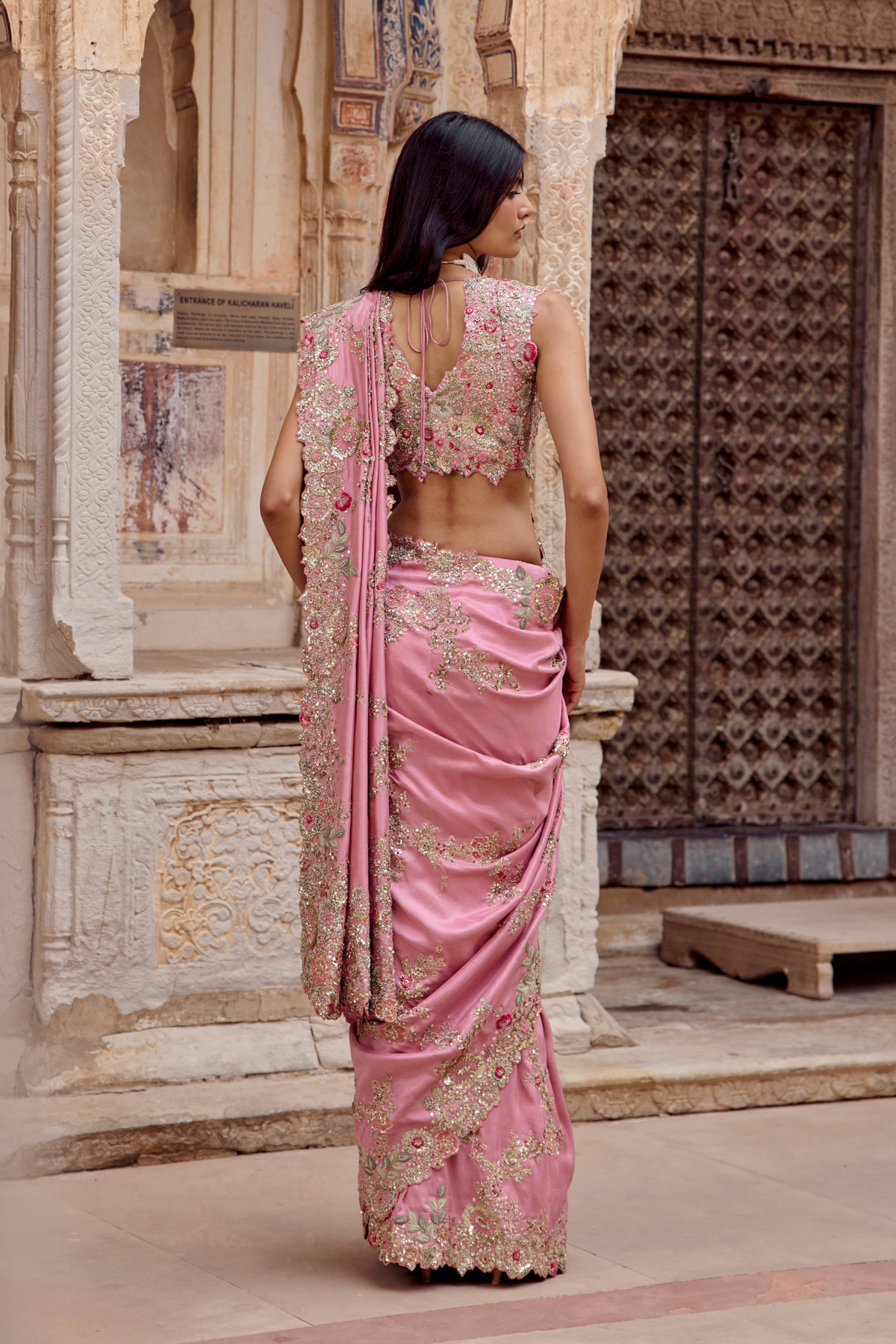 Lavender Blush Embroidered Saree Set