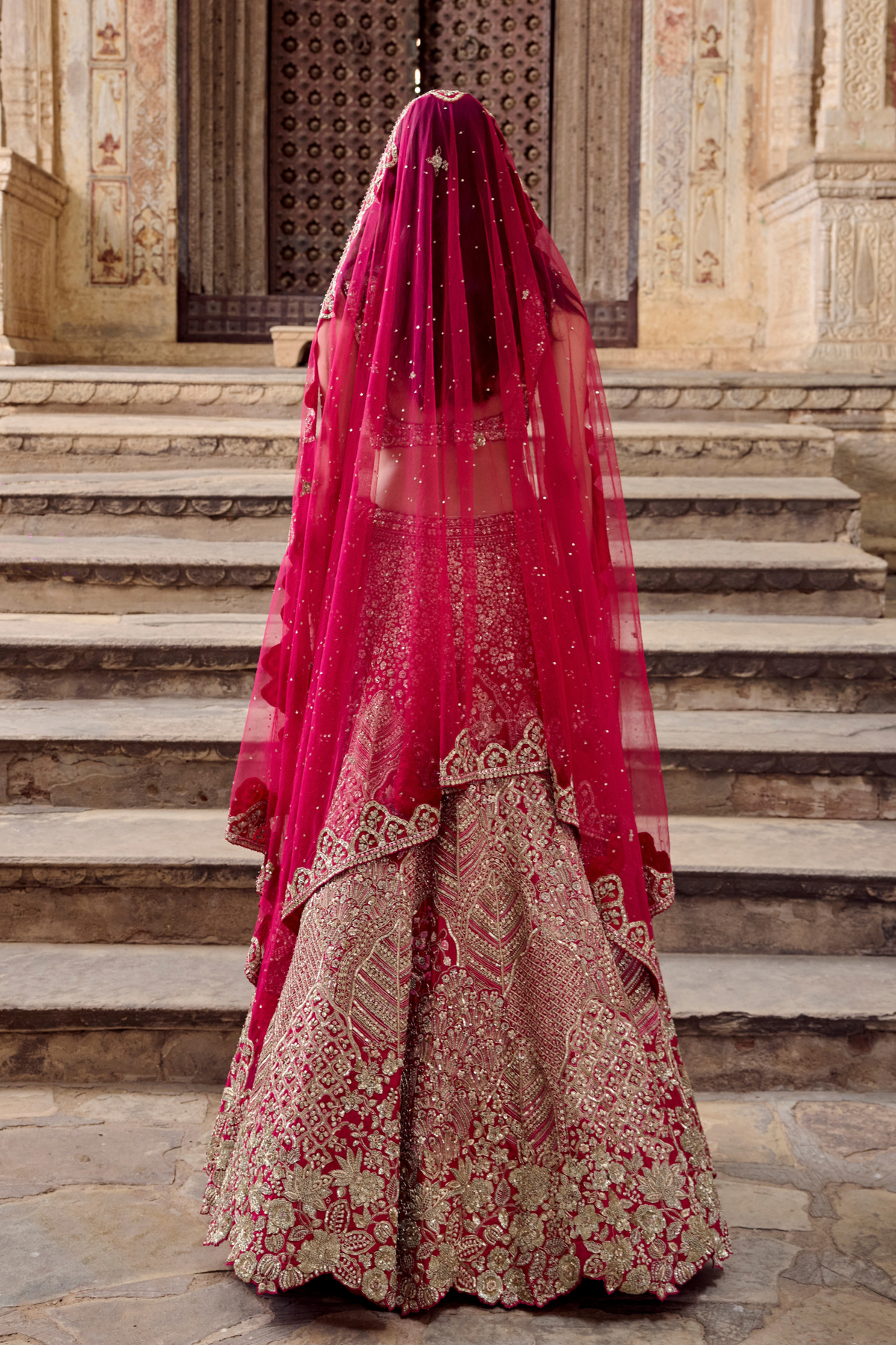 Dark Fuchsia Embroidered Bridal Lehenga Set