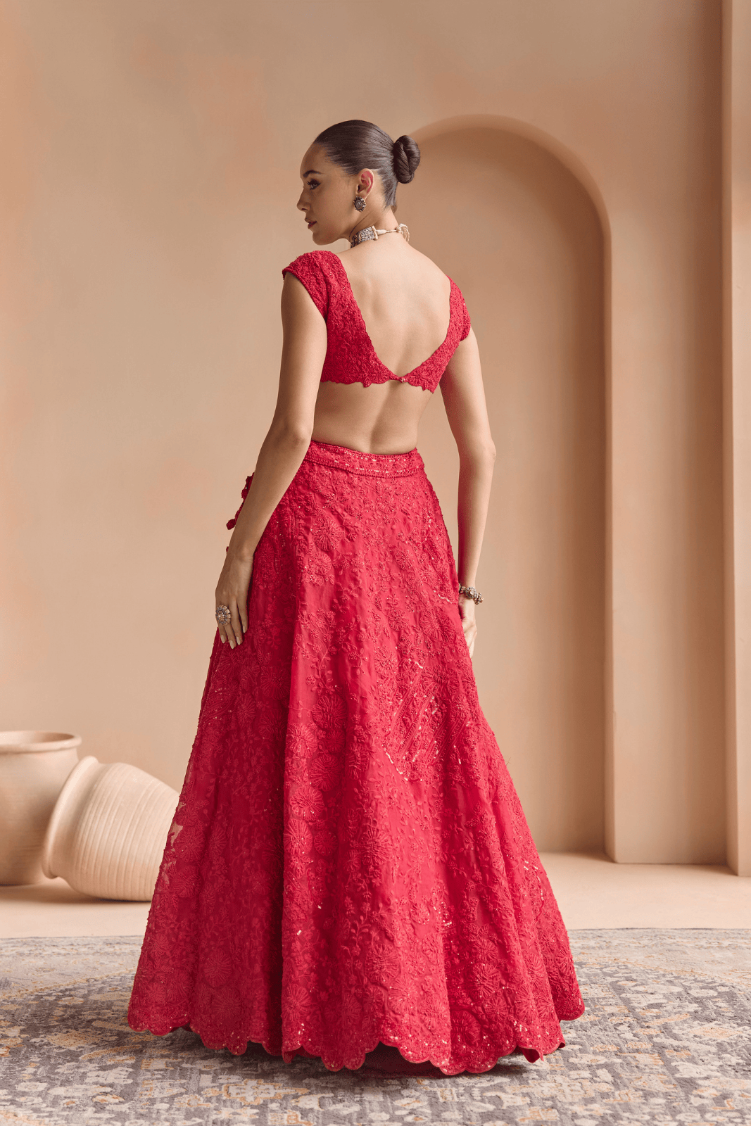 Rosewood Red Threadwork Lehenga Set