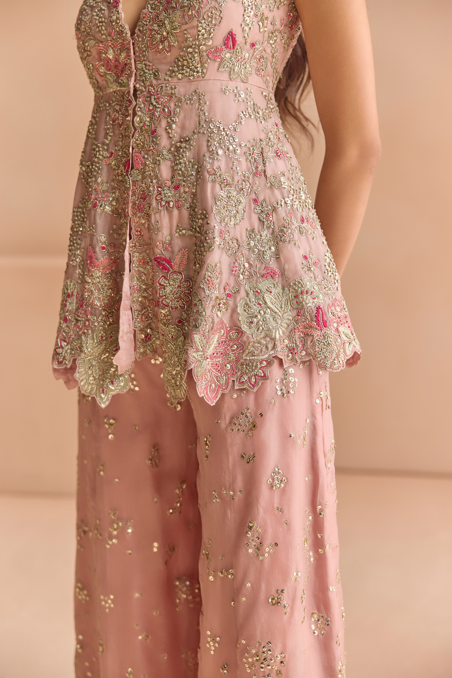 Camellia Pink Embroidered Sharara Set