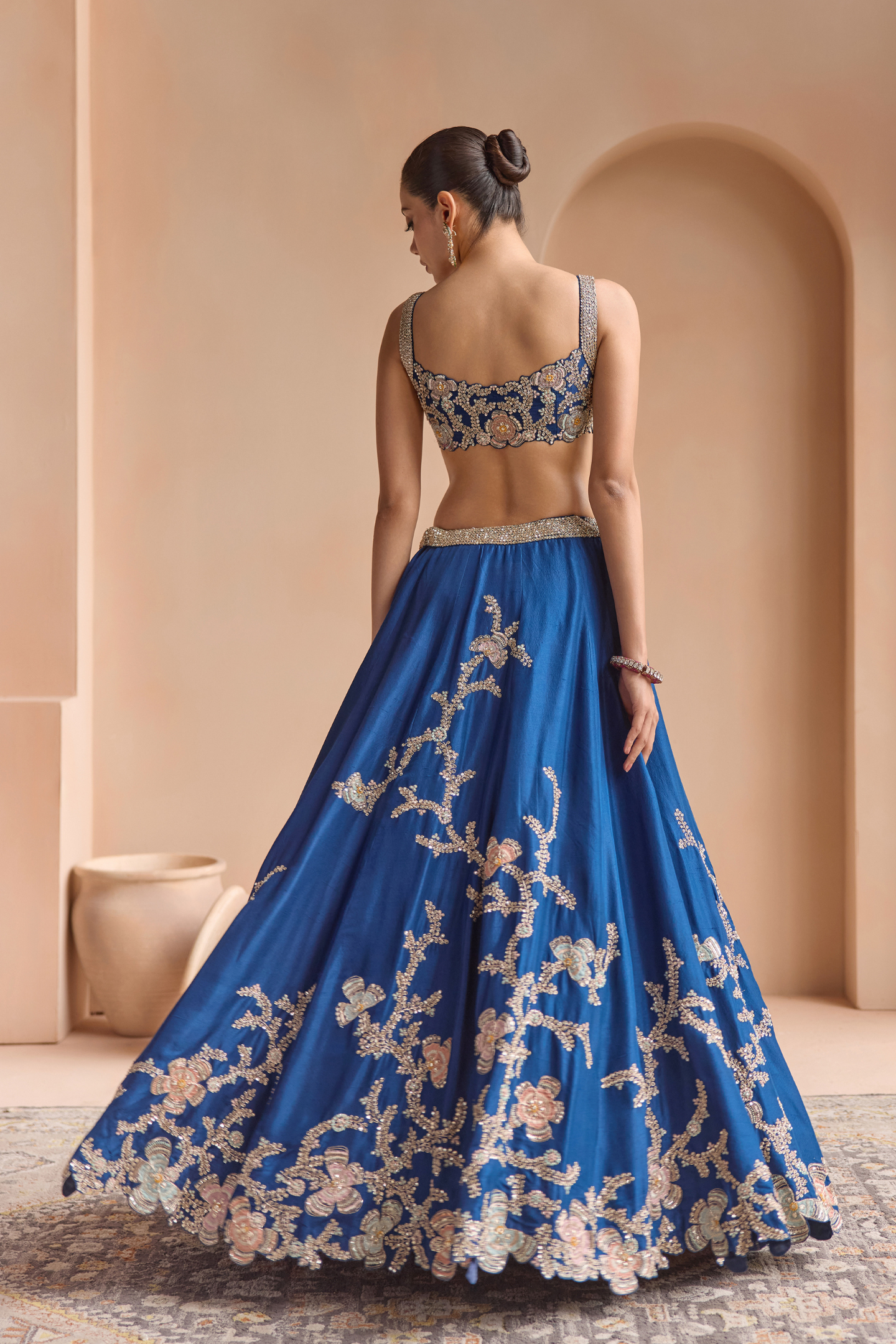 French Navy Embroidered Lehenga Set
