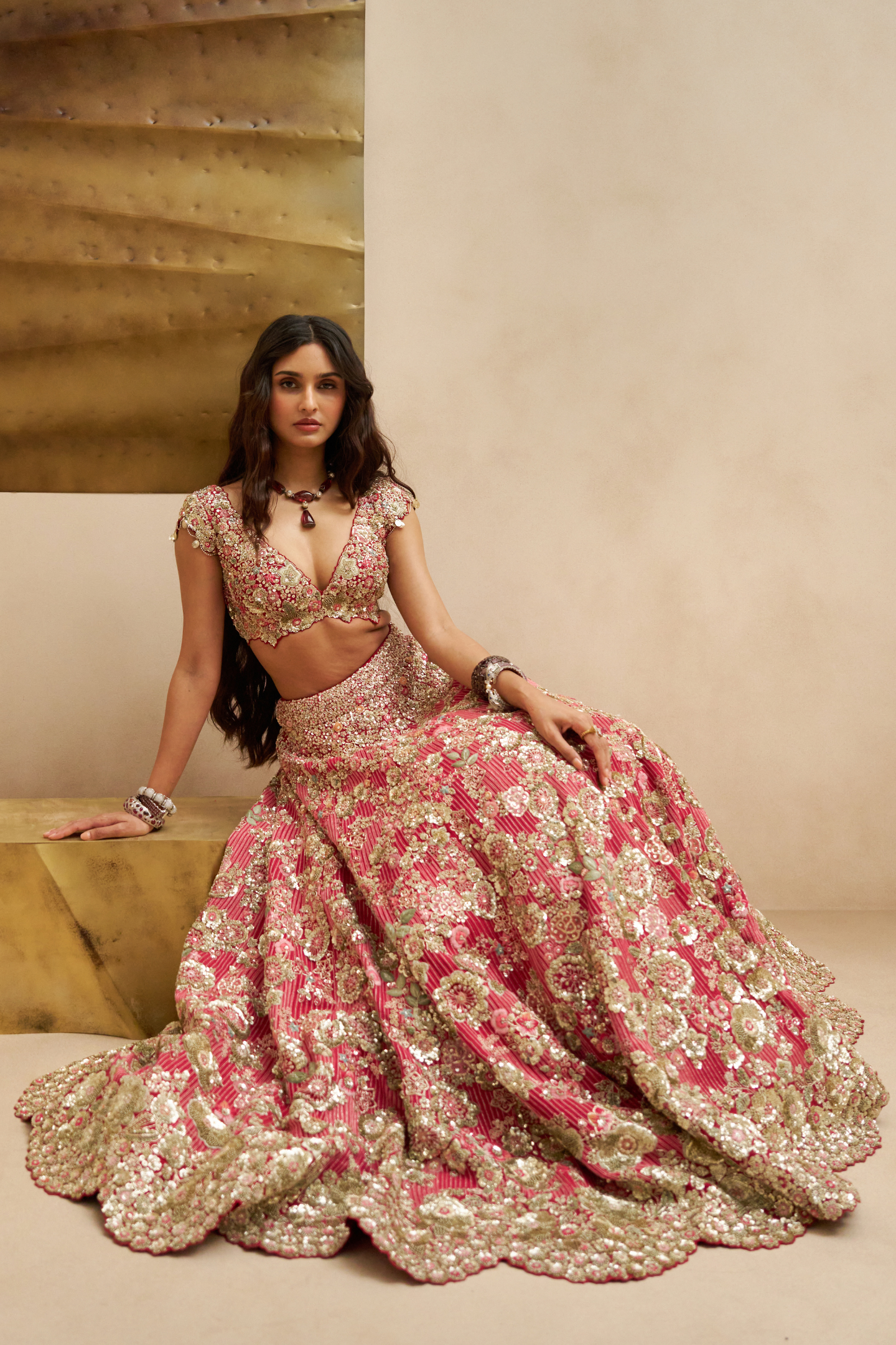 Deep Berry Blossom Bridal Lehenga Set