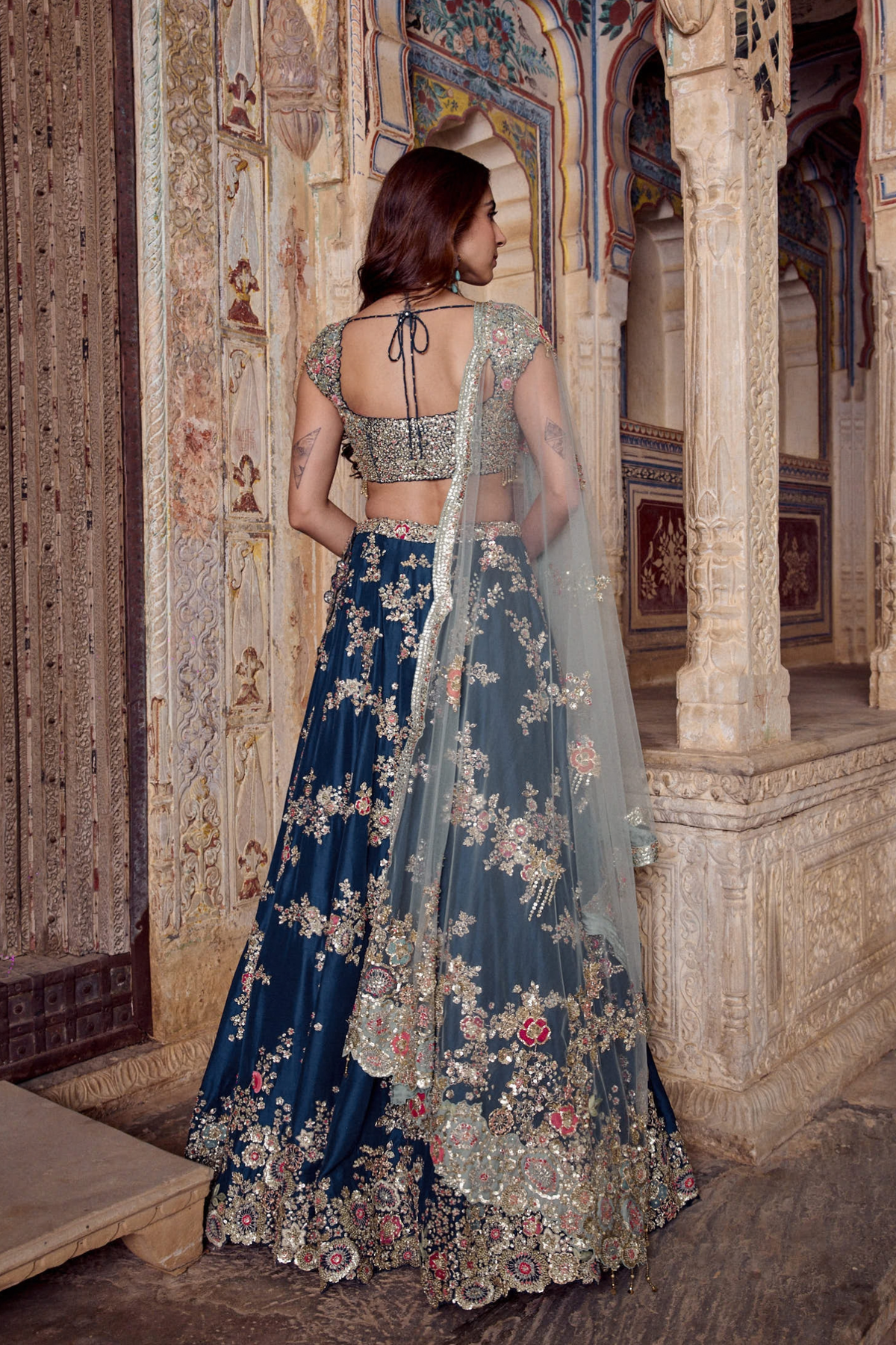 Midnight Blue Embroidered Lehenga Set