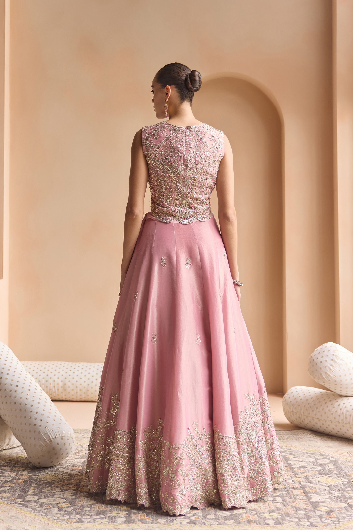Soft Berry Embroidered Tissue Lehenga Set