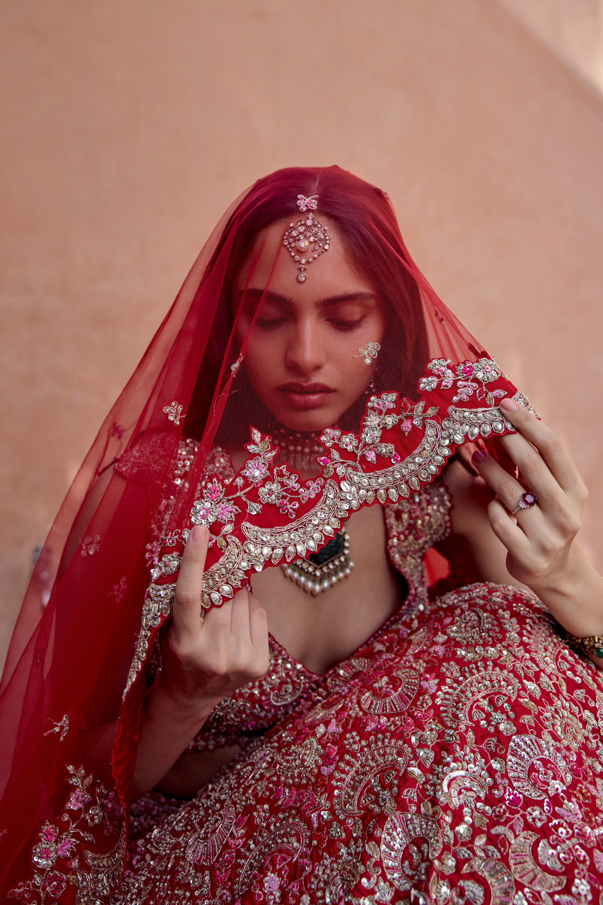 Rosewood Red Embroidered Bridal Lehenga Set