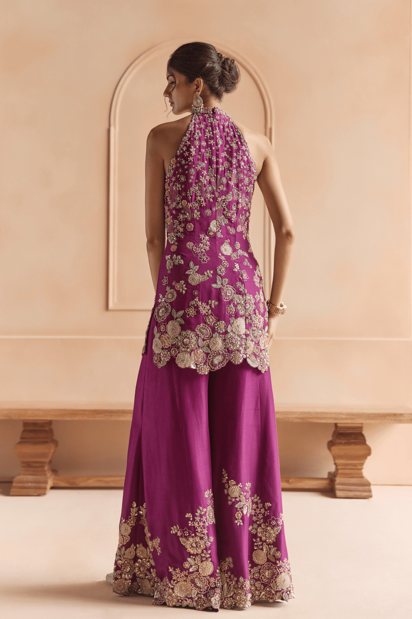 Aubergine Embroidered Sharara Set