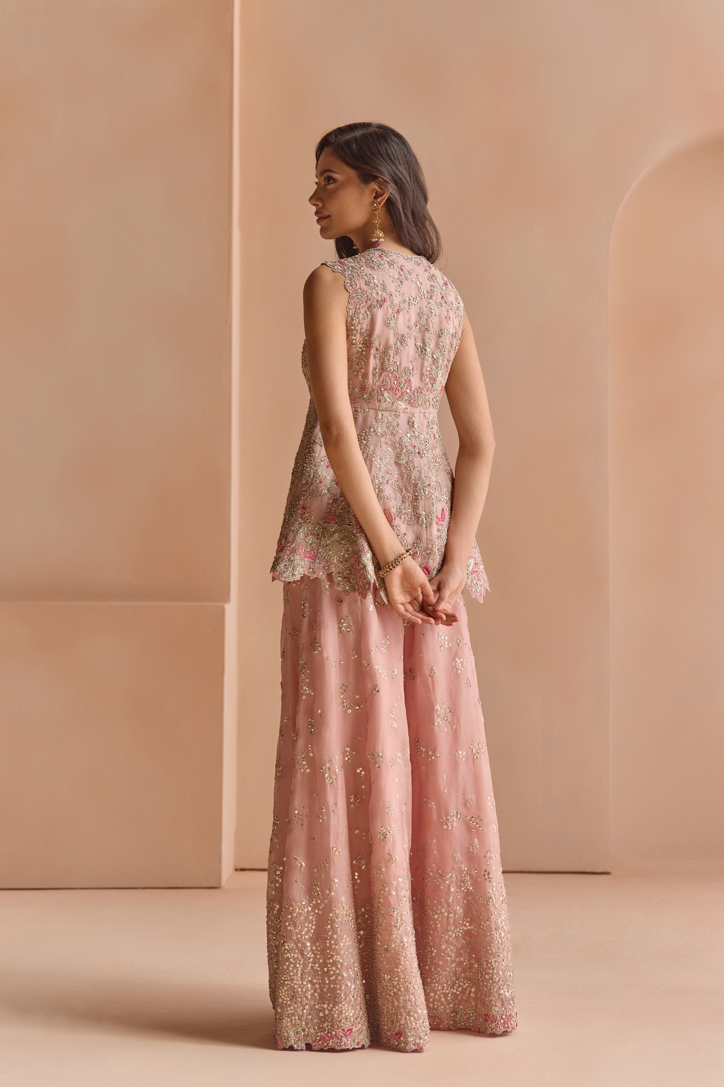 Camellia Pink Embroidered Sharara Set