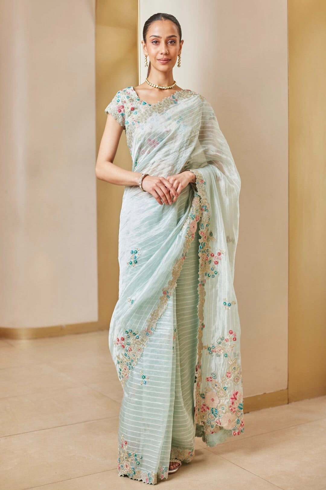 Winter Mint Embroidered Saree