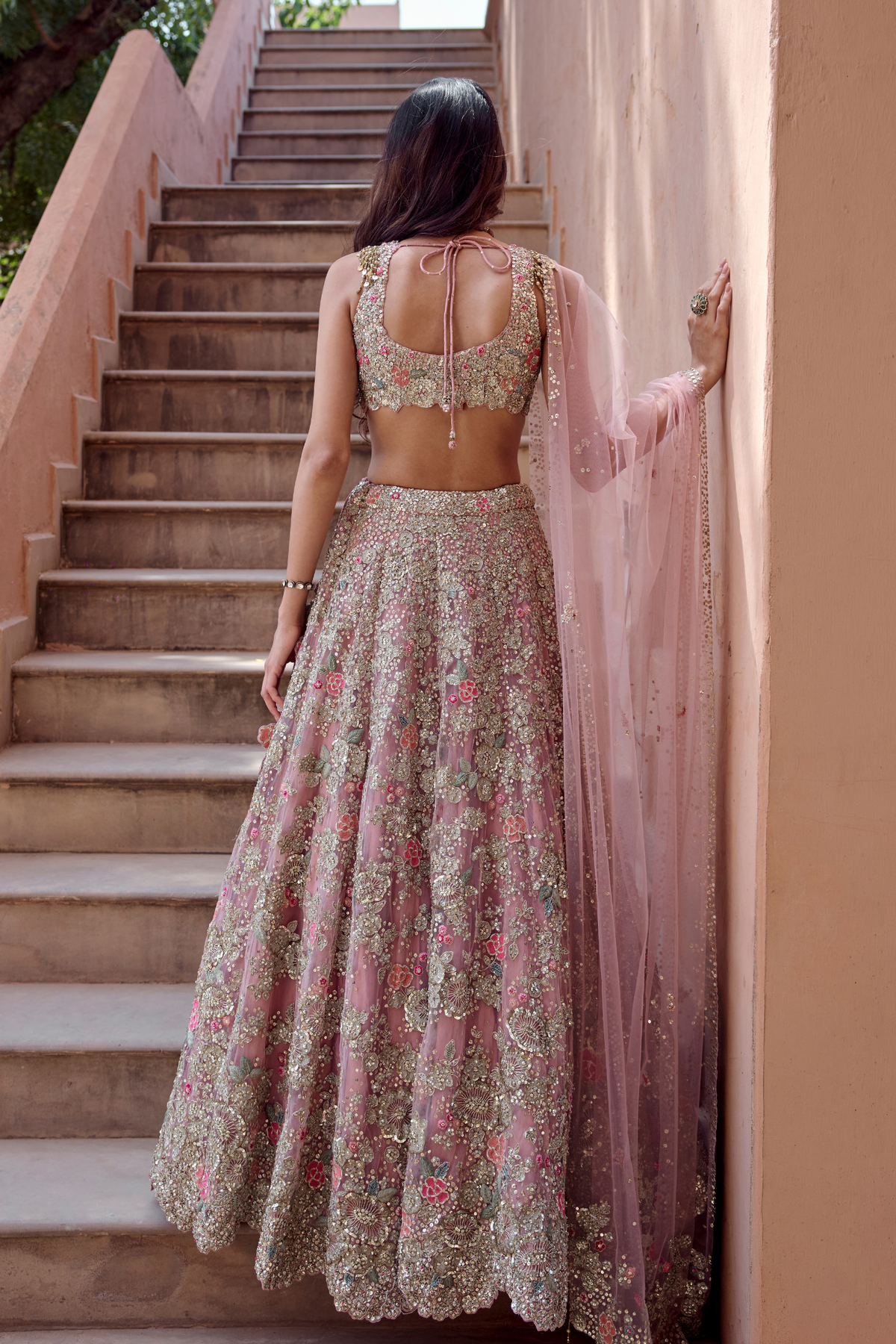 Oyster Pink Embroidered Lehenga Set