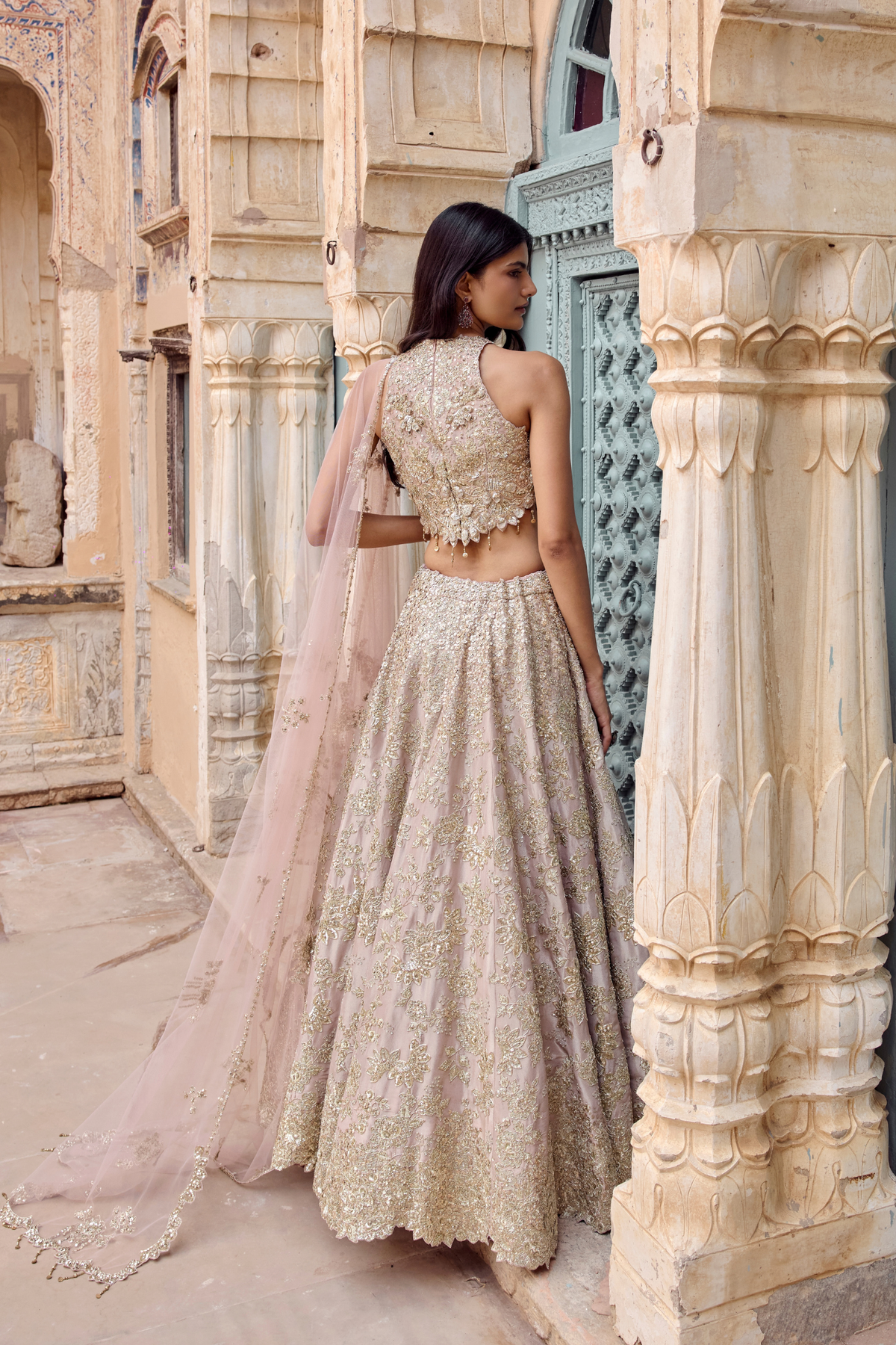 Tan Zardozi Embroidered Lehenga Set