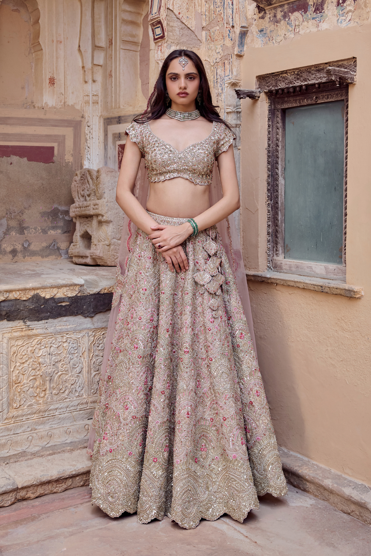 Skin Rose Embroidered Bridal Lehenga Set