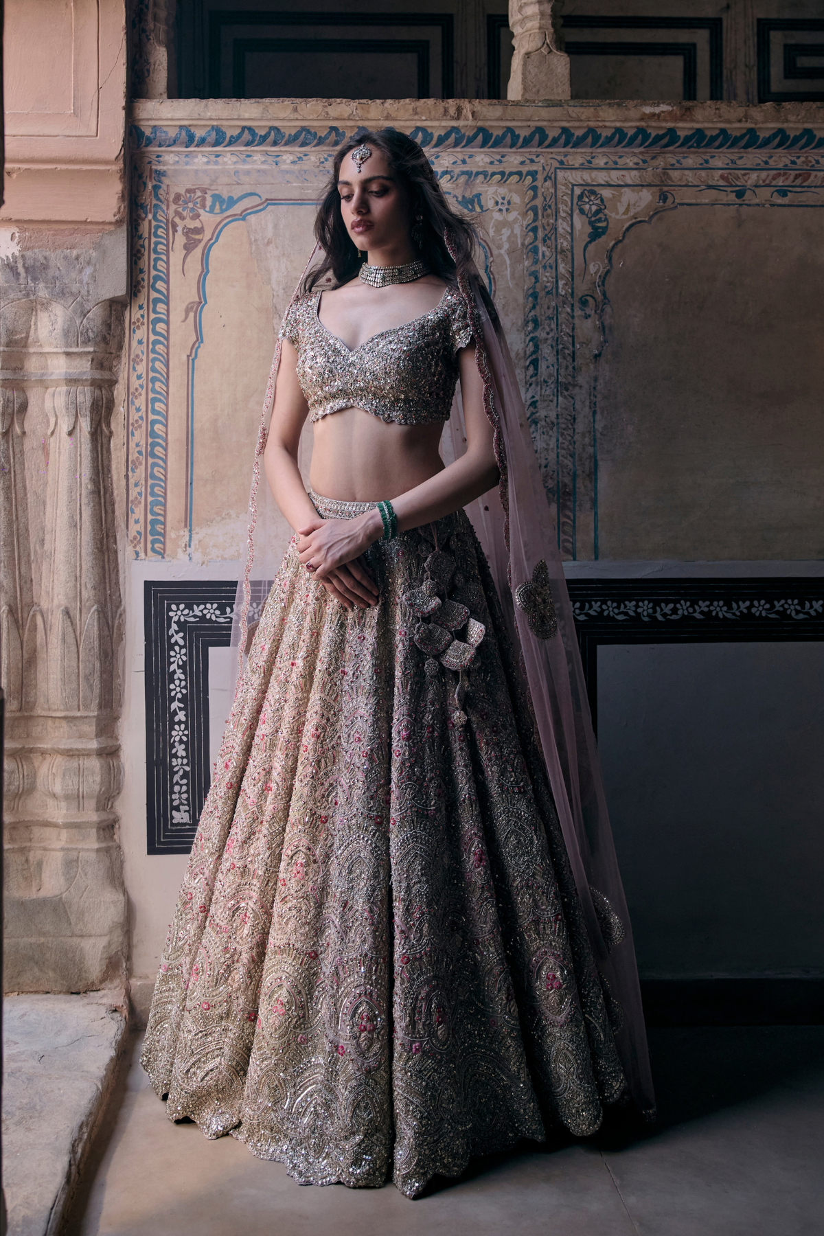 Skin Rose Embroidered Bridal Lehenga Set