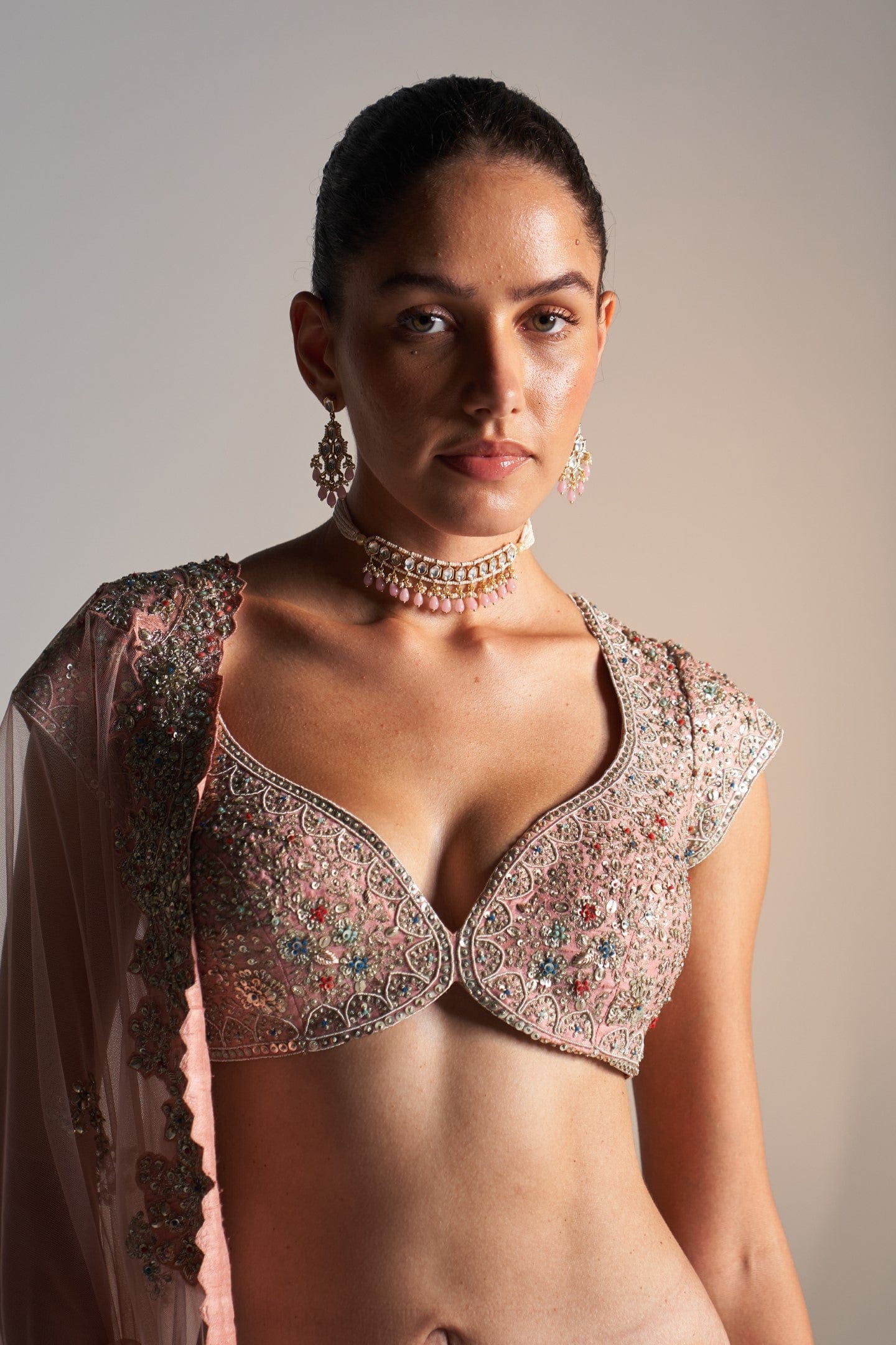 Coral rose  raw silk lehenga set