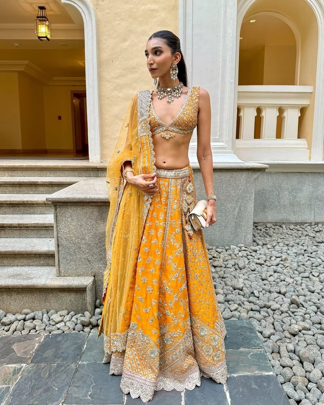 Orange Peel Embroidered Lehenga
