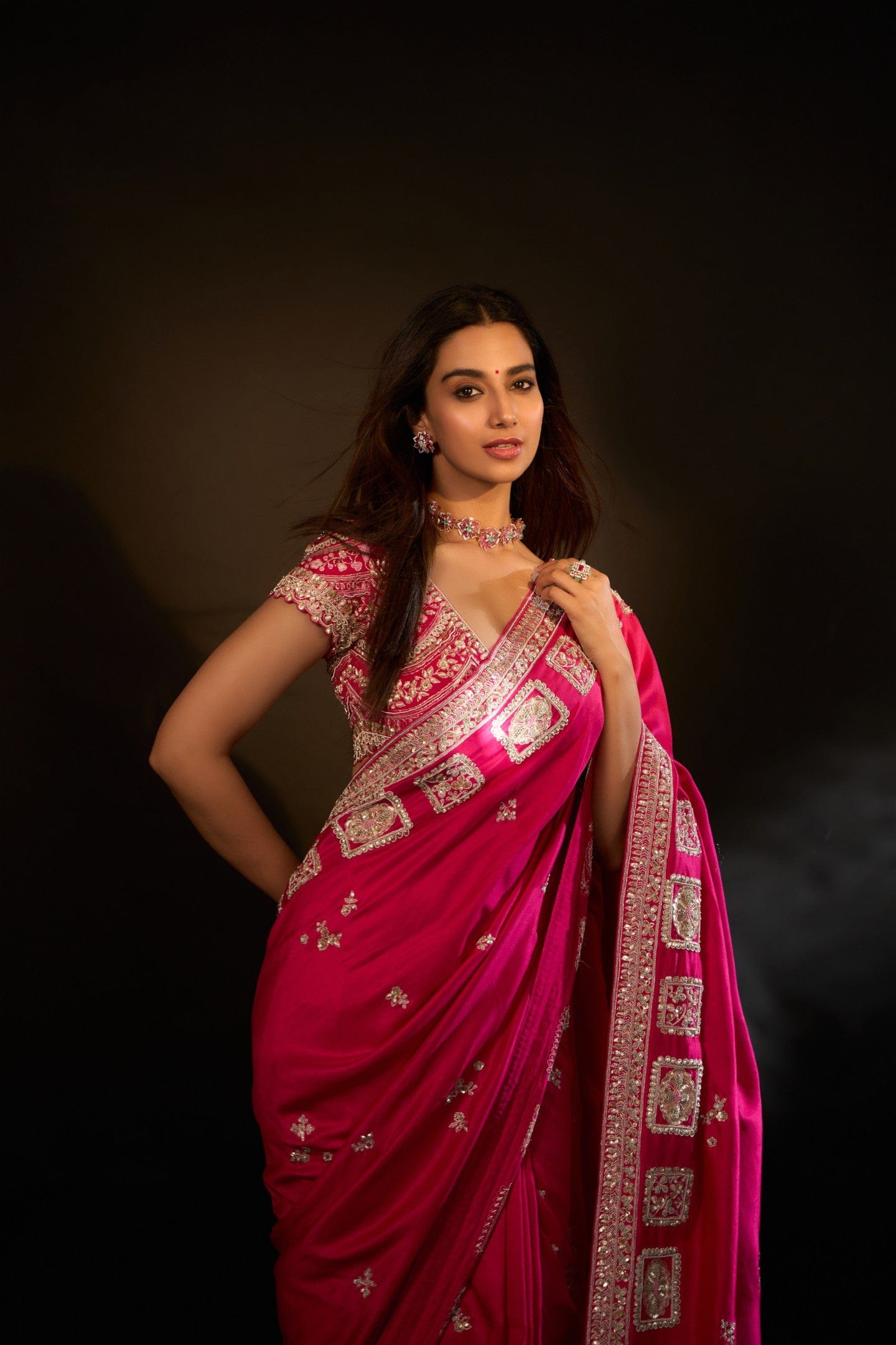 Scarlet Embroidered Saree Set