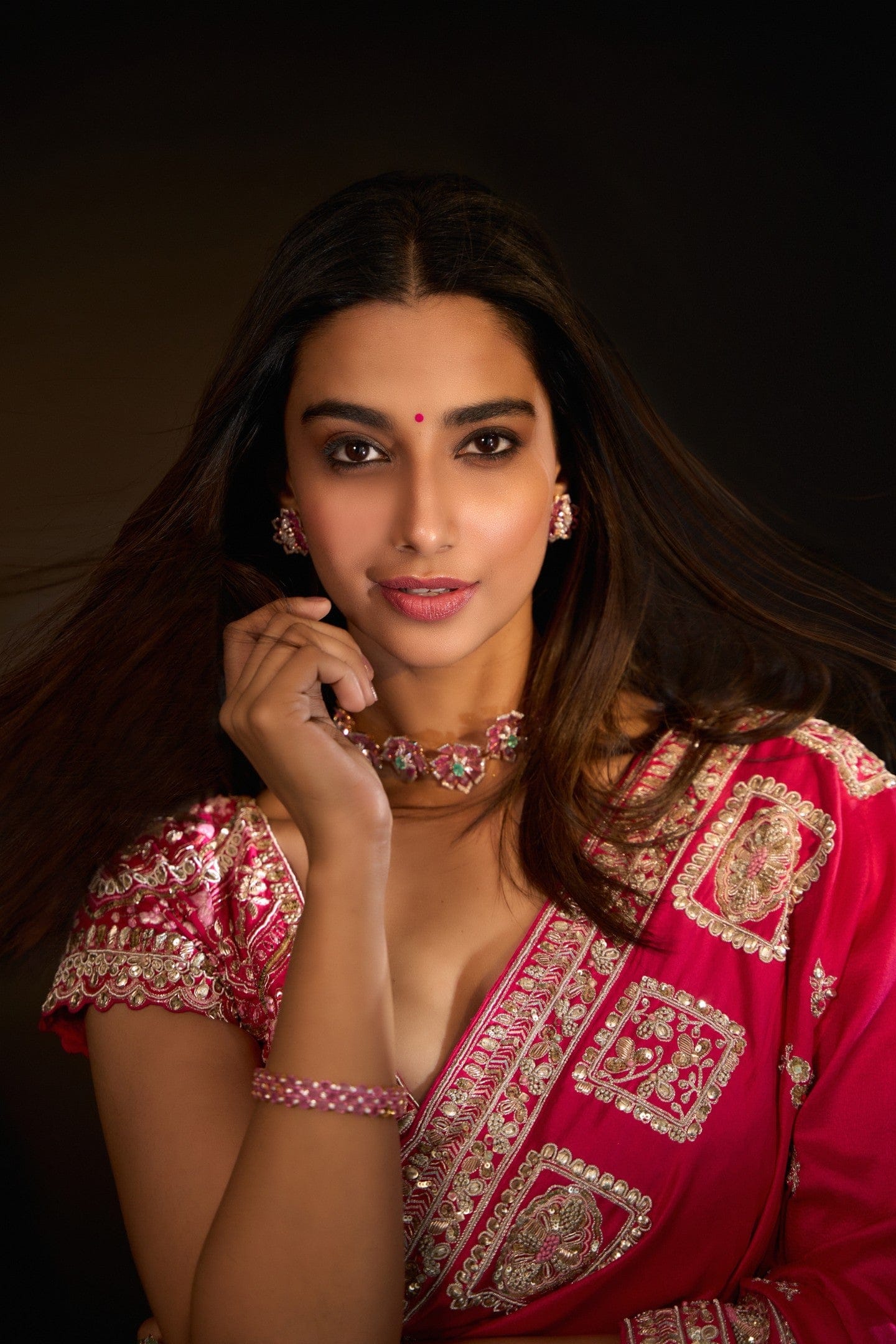 Scarlet Embroidered Saree Set