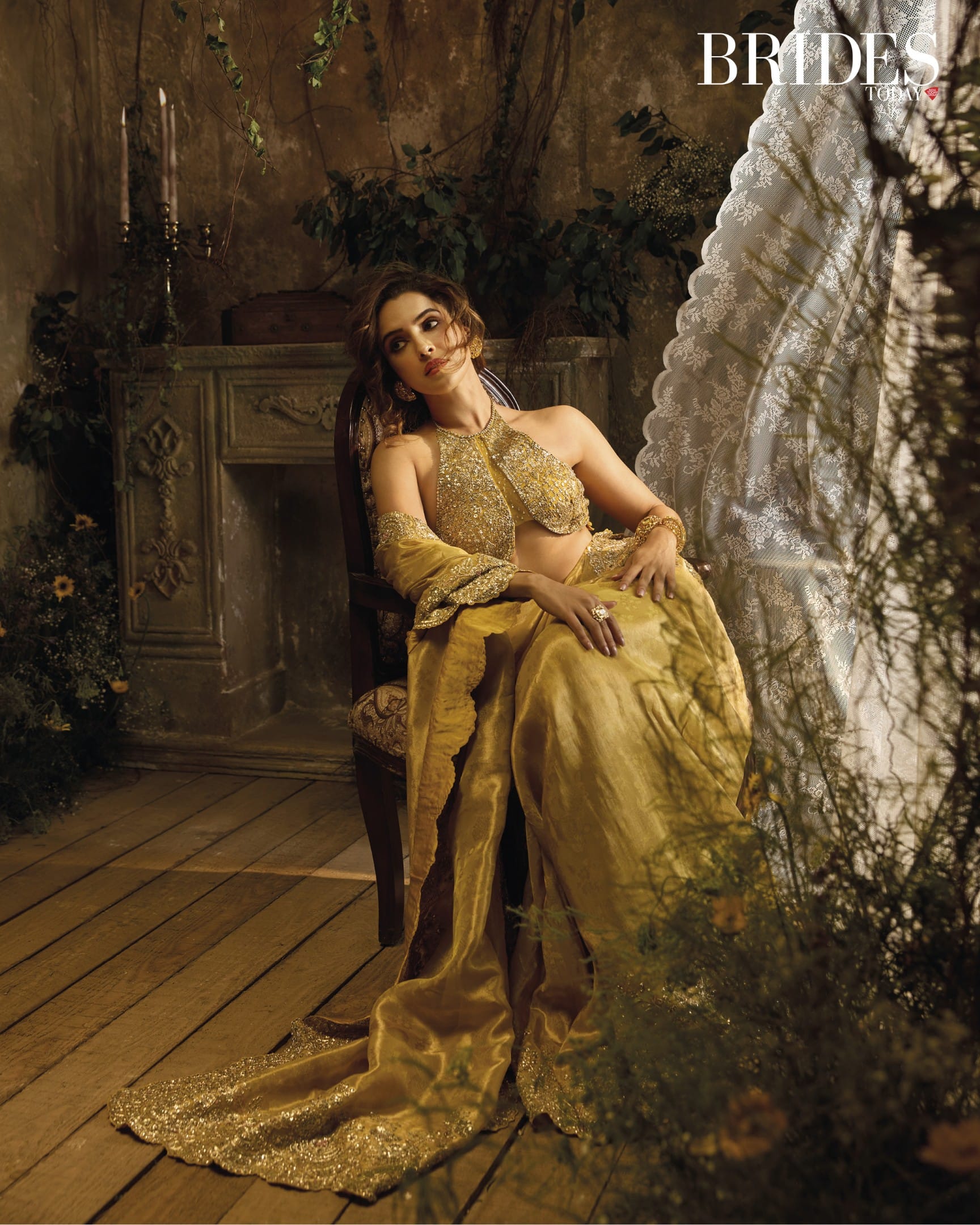 Honey Gold Tissue Saree Set