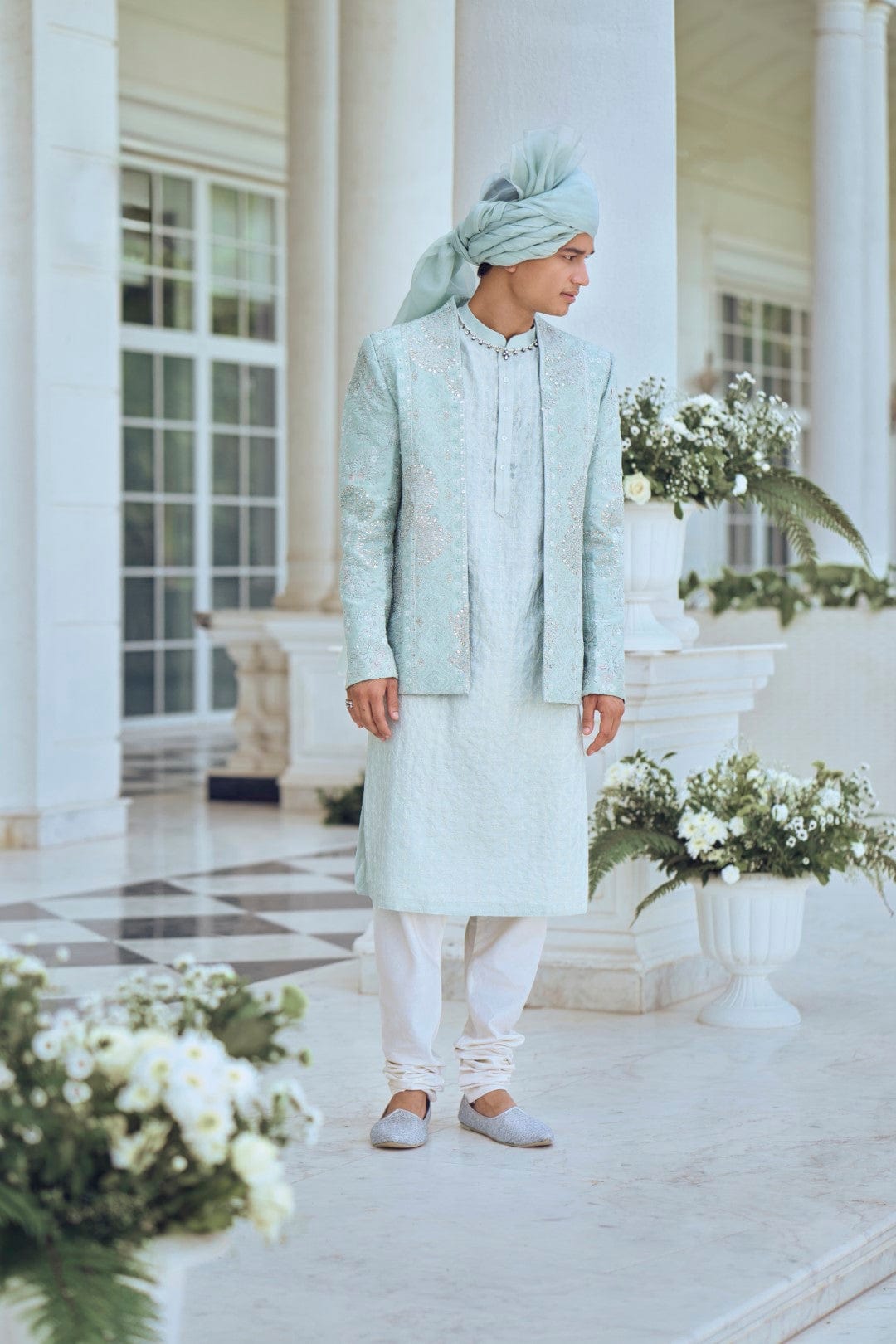 Cadet Blue Embroidered Bandhgala