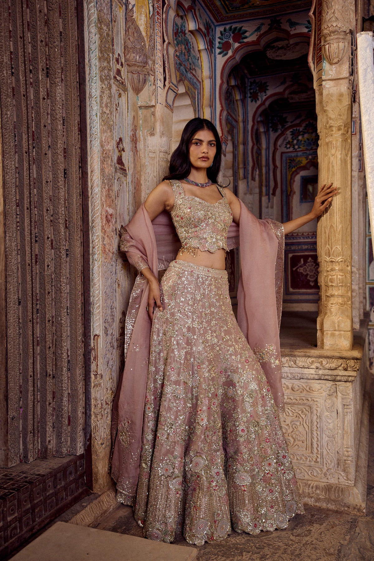 Camellia Pink Embroidered Lehenga Set