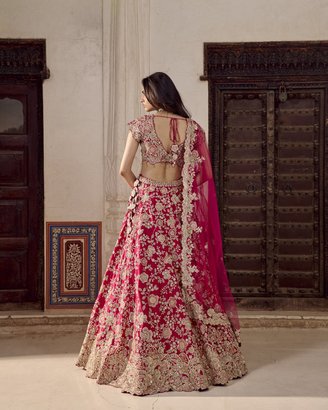 Ruby Pink Embroidered Bridal Lehenga Set