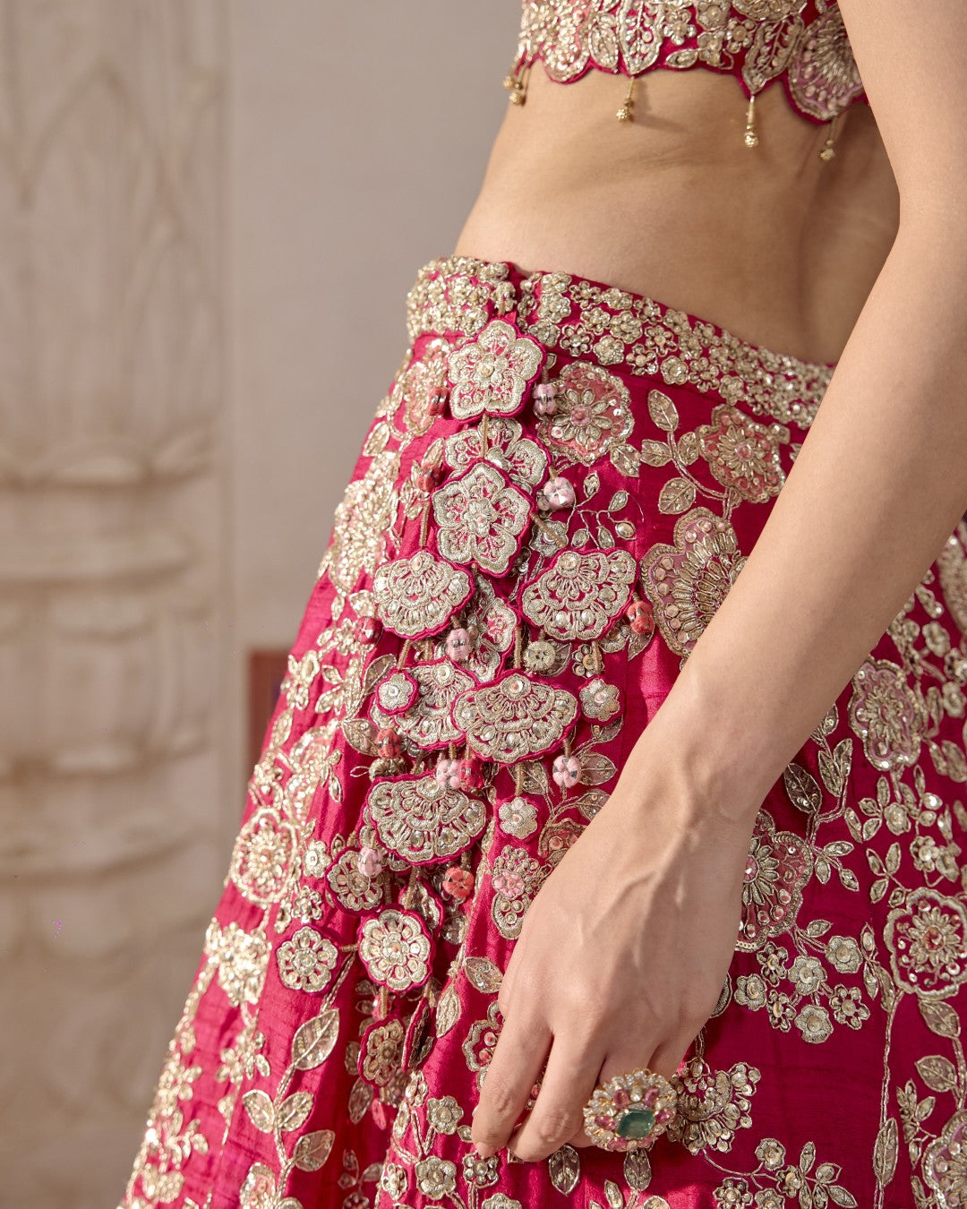 Ruby Pink Embroidered Bridal Lehenga Set
